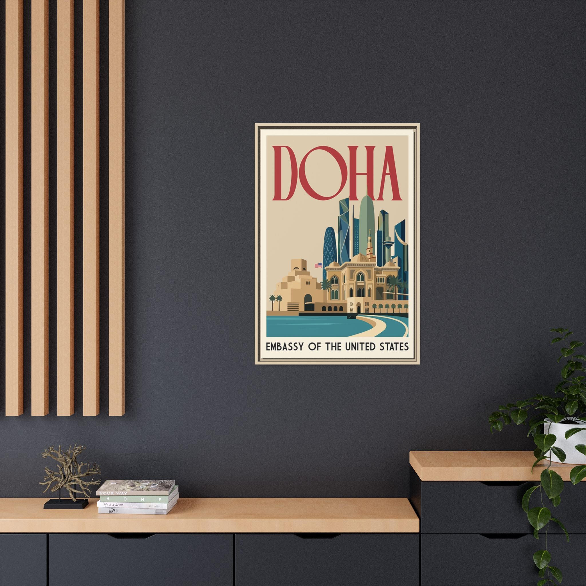 Doha Embassy Wrapped Canvas Framed