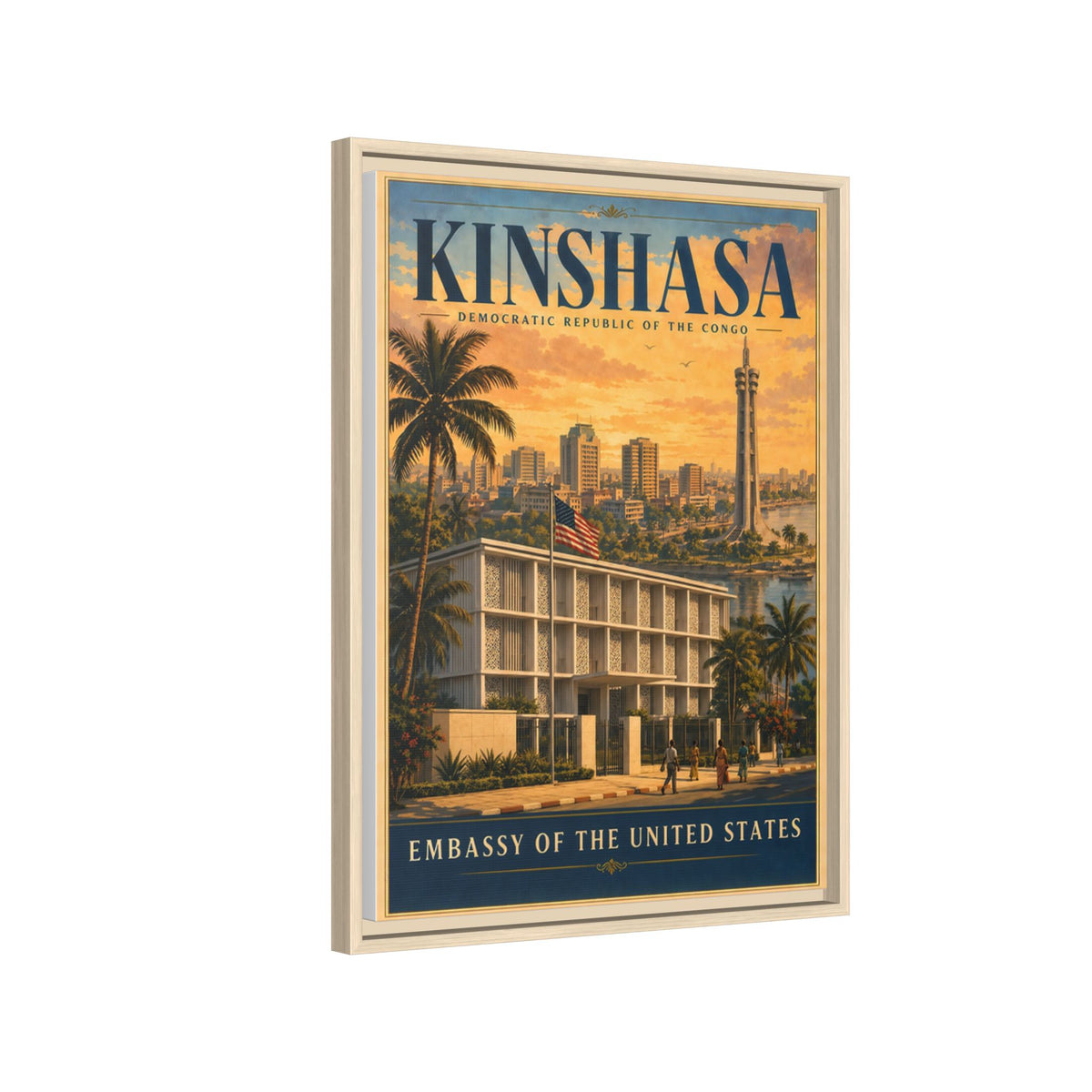 Kinshasa Embassy Wrapped Canvas Framed