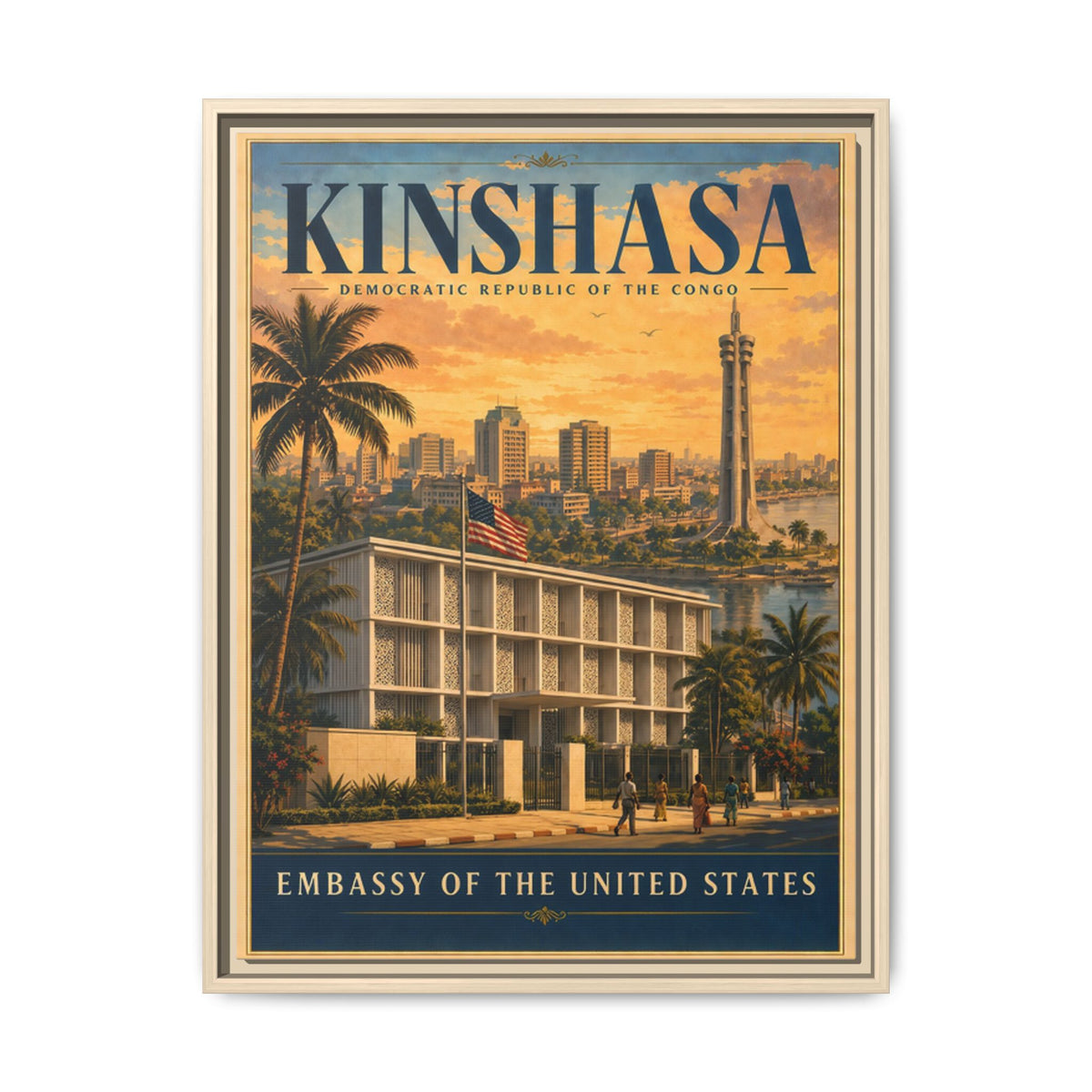 Kinshasa Embassy Wrapped Canvas Framed