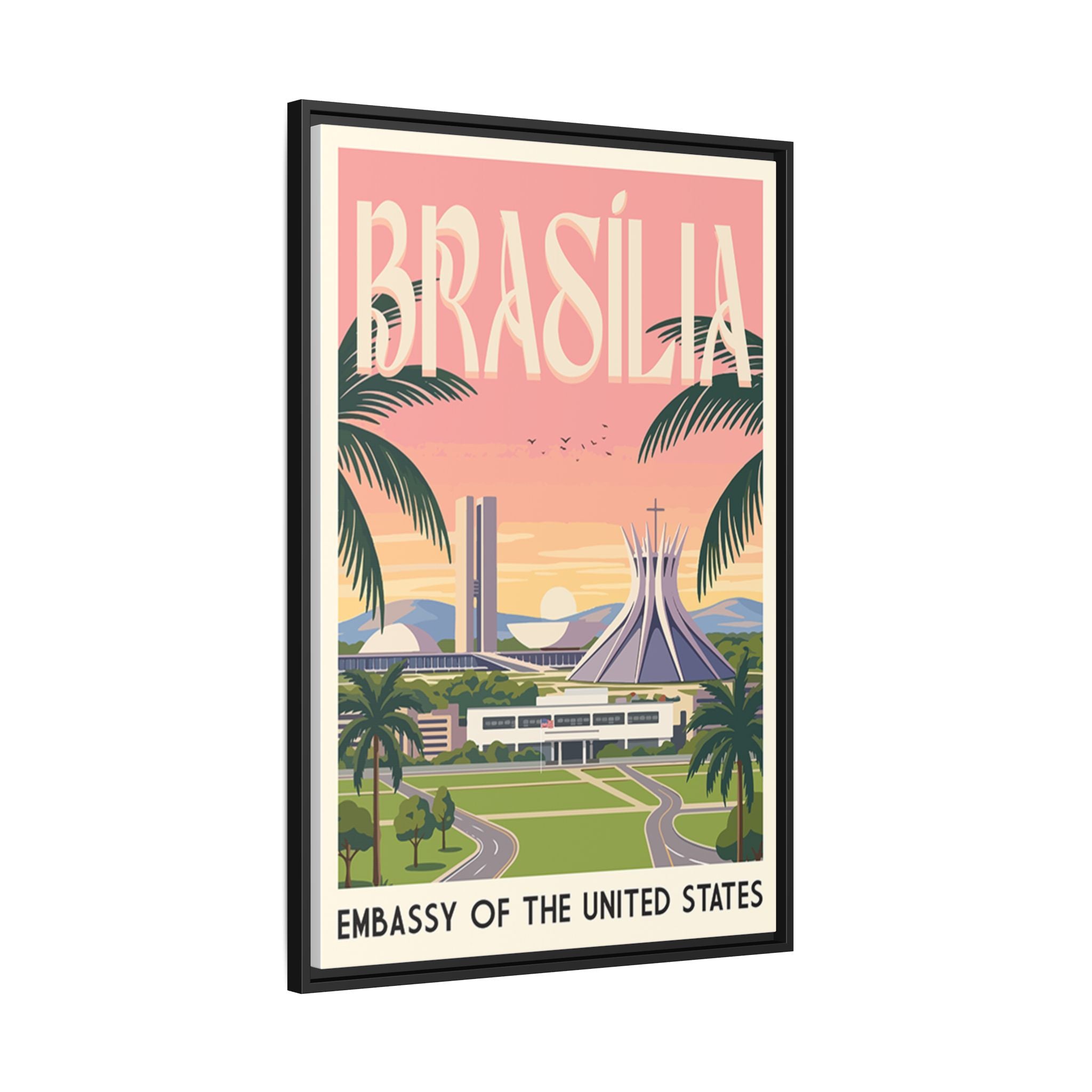 Brasília Embassy Wrapped Canvas Framed