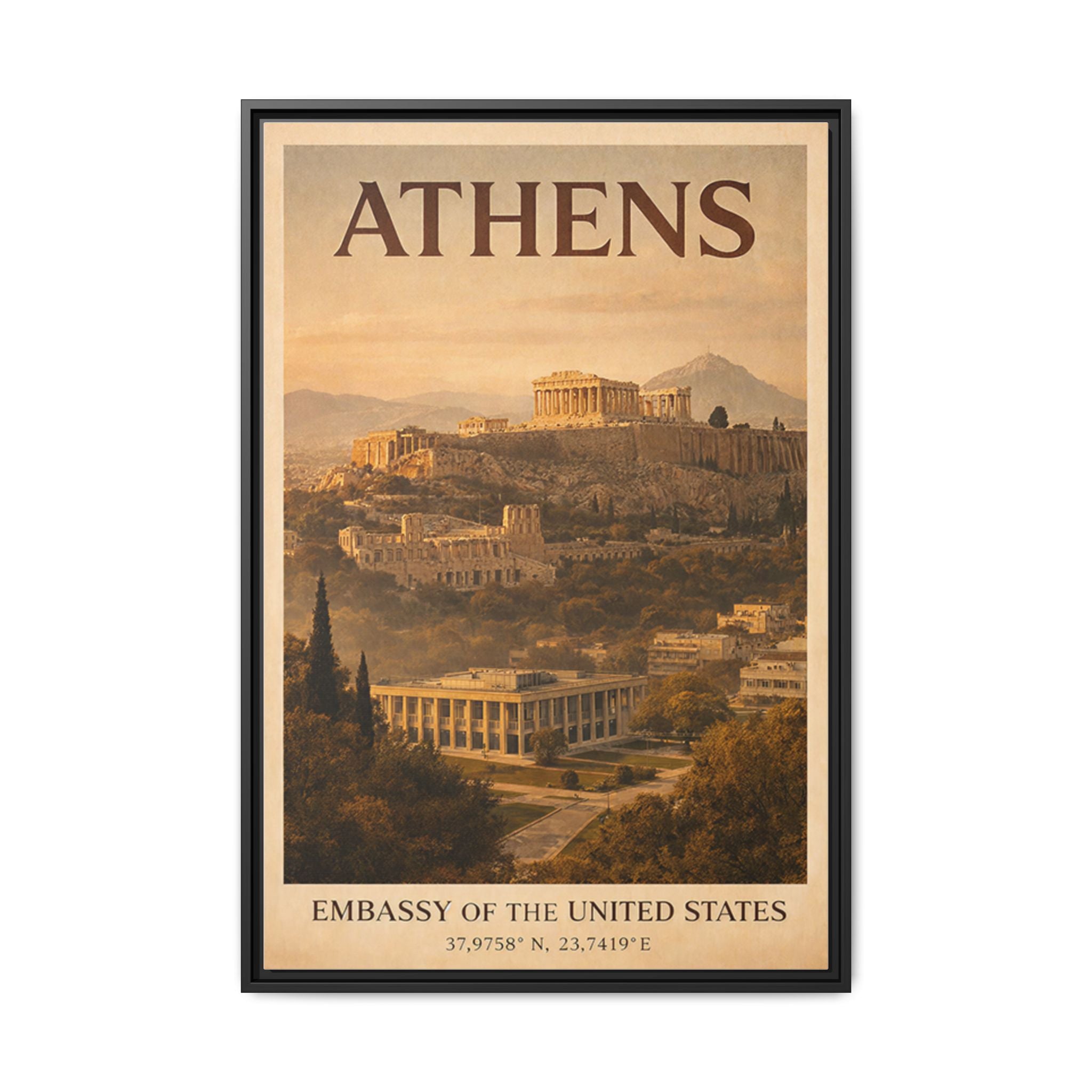 Athens Embassy Wrapped Canvas Framed