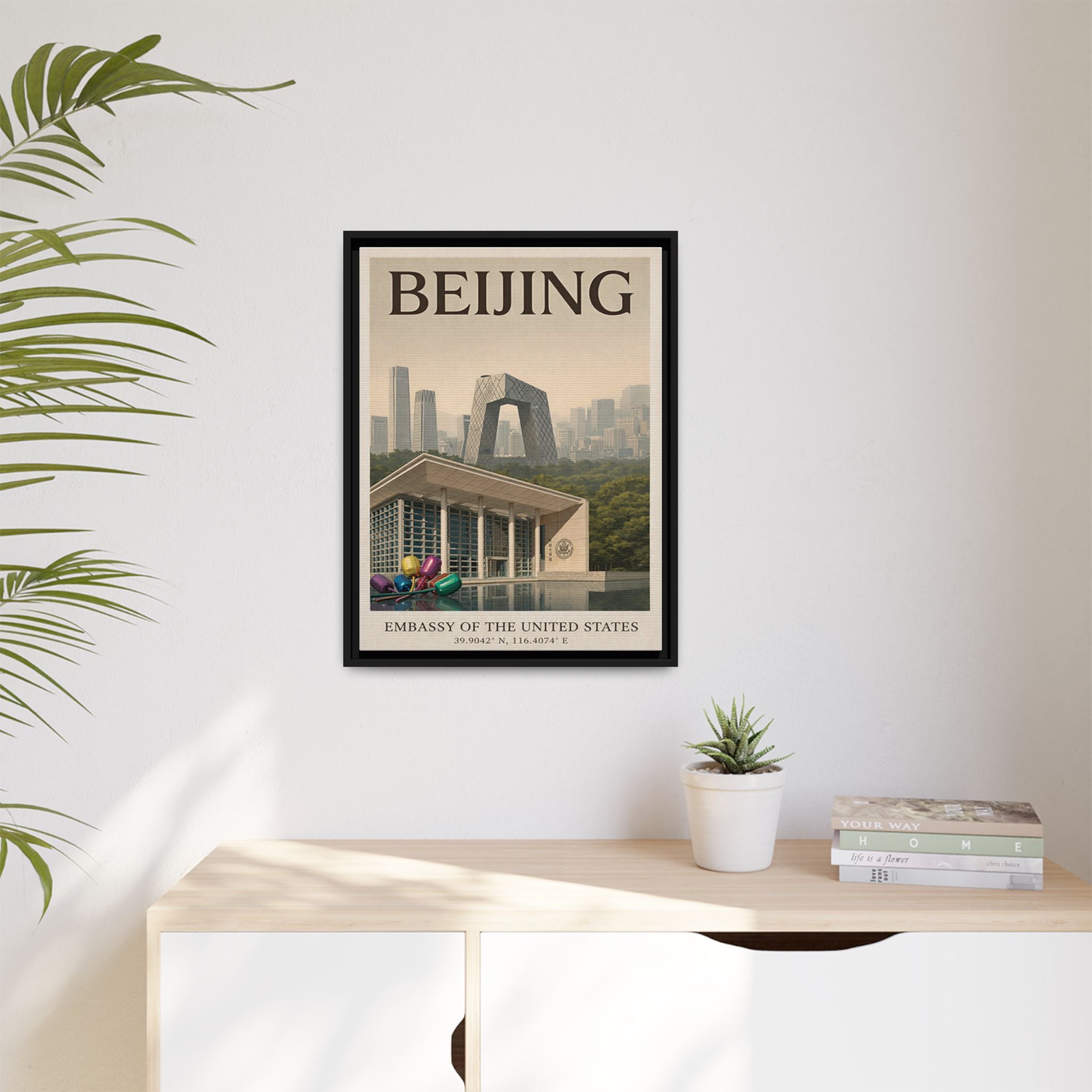 Beijing Embassy Wrapped Canvas Framed