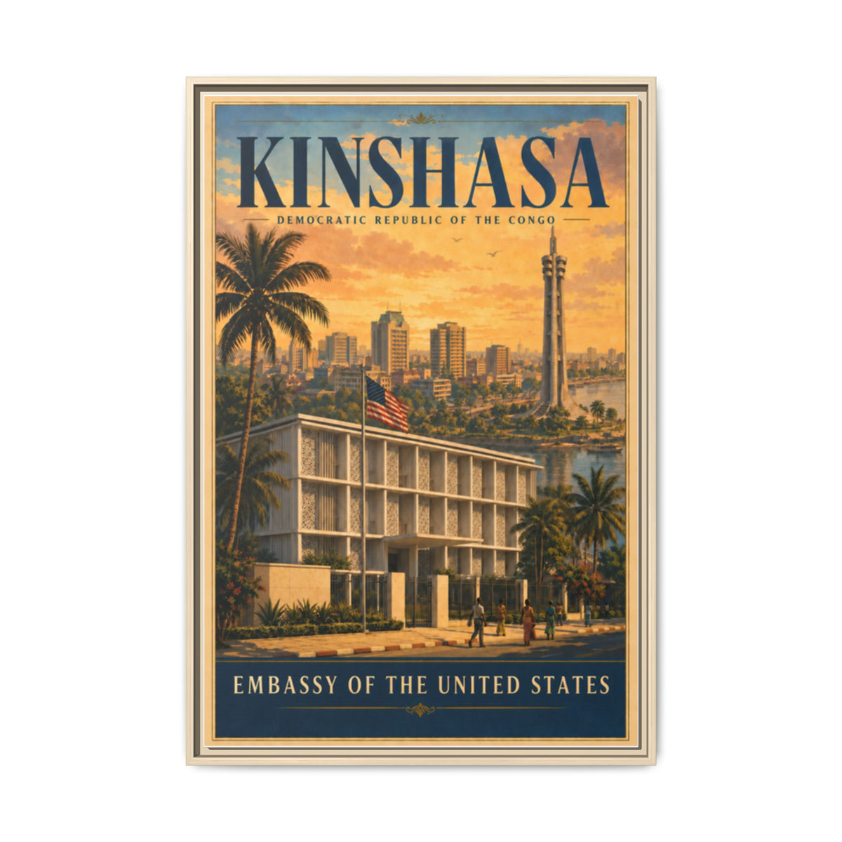 Kinshasa Embassy Wrapped Canvas Framed