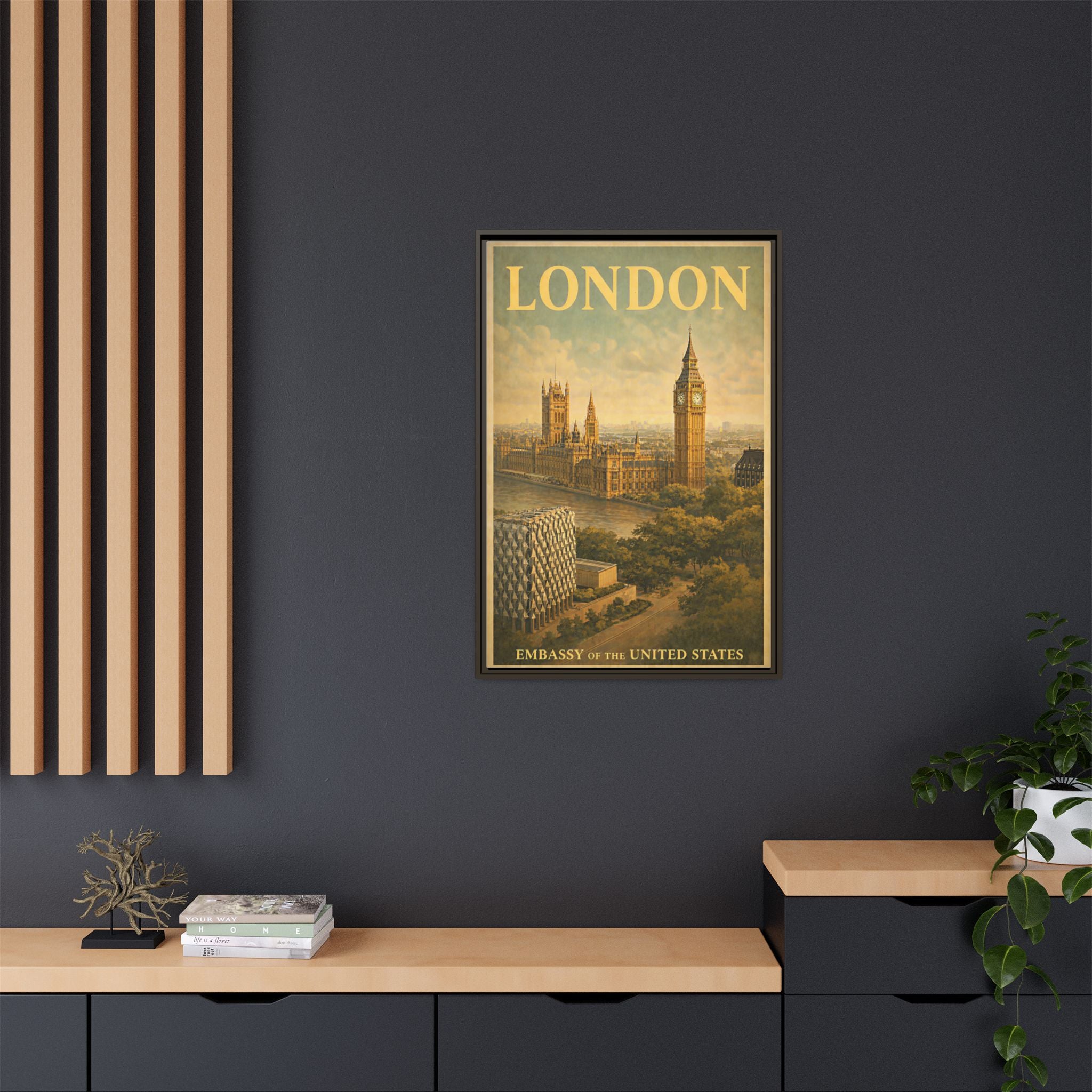 London Embassy Wrapped Canvas Framed