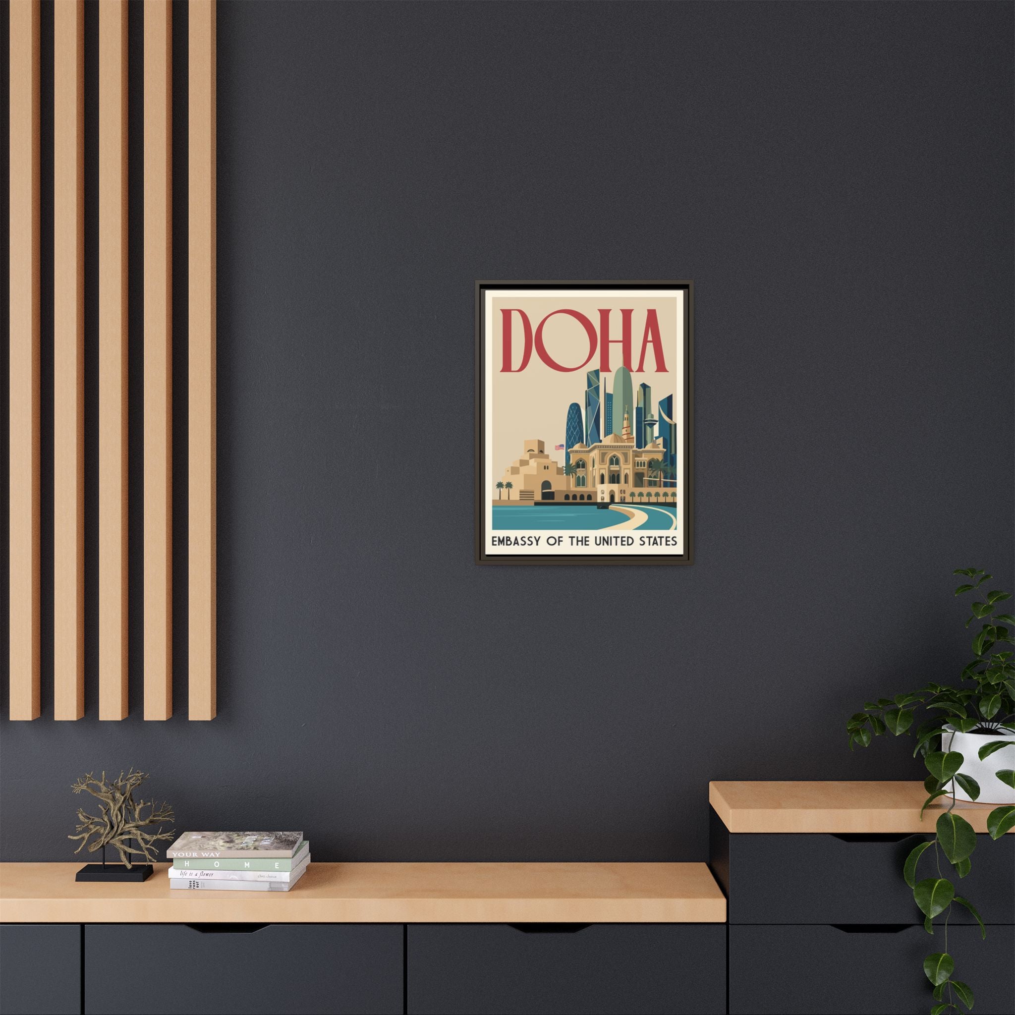 Doha Embassy Wrapped Canvas Framed