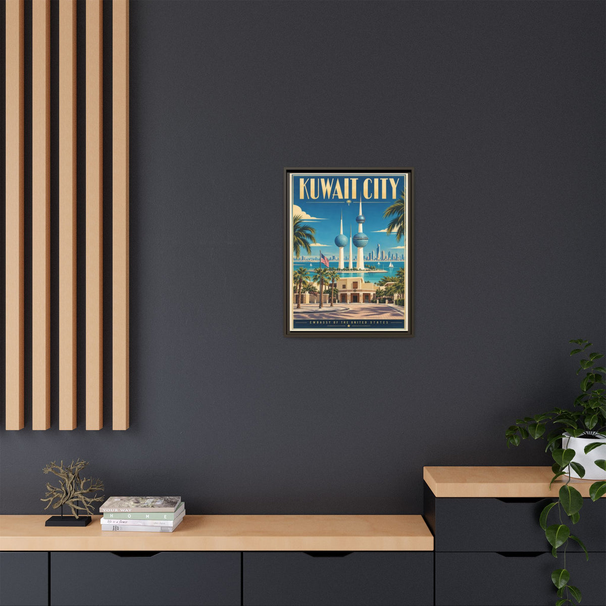 Kuwait City Embassy Wrapped Canvas Framed