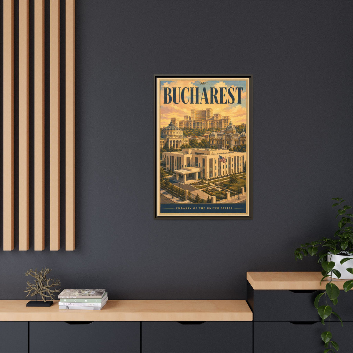 Bucharest Embassy Wrapped Canvas Framed