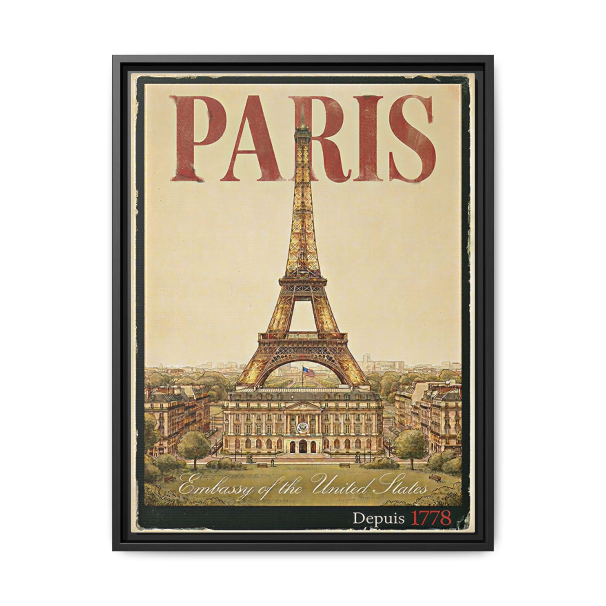 Paris Embassy Wrapped Canvas Framed