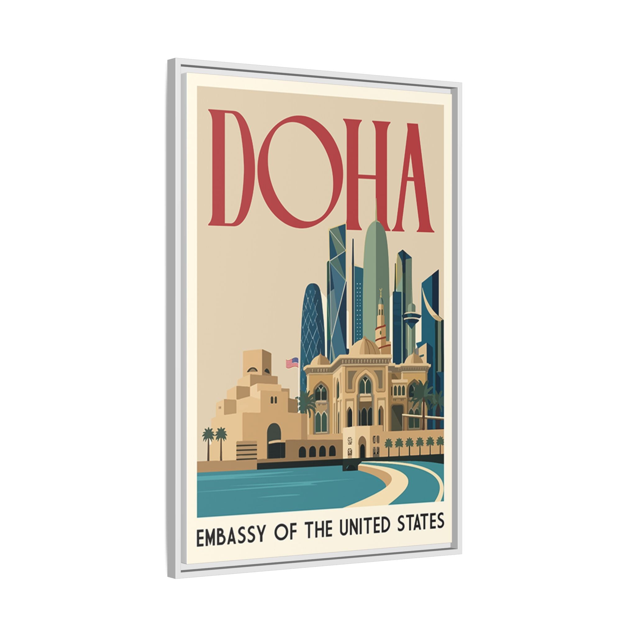 Doha Embassy Wrapped Canvas Framed
