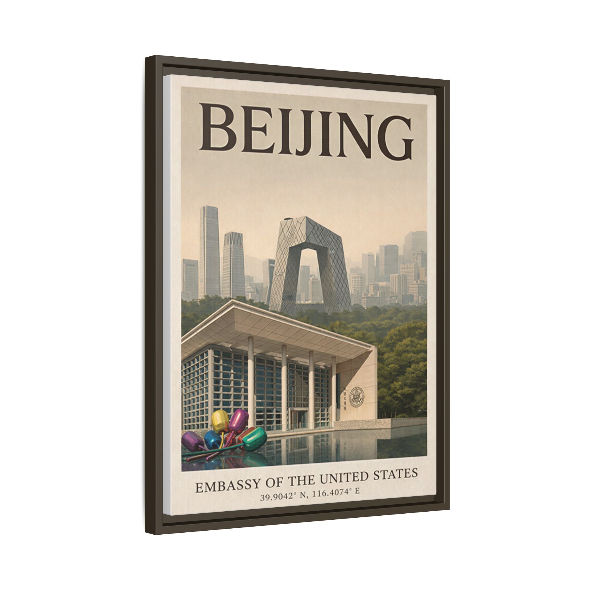 Beijing Embassy Wrapped Canvas Framed