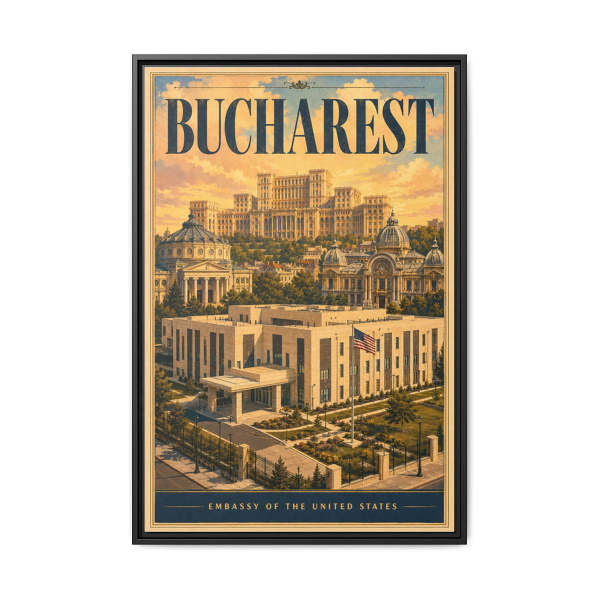 Bucharest Embassy Wrapped Canvas Framed