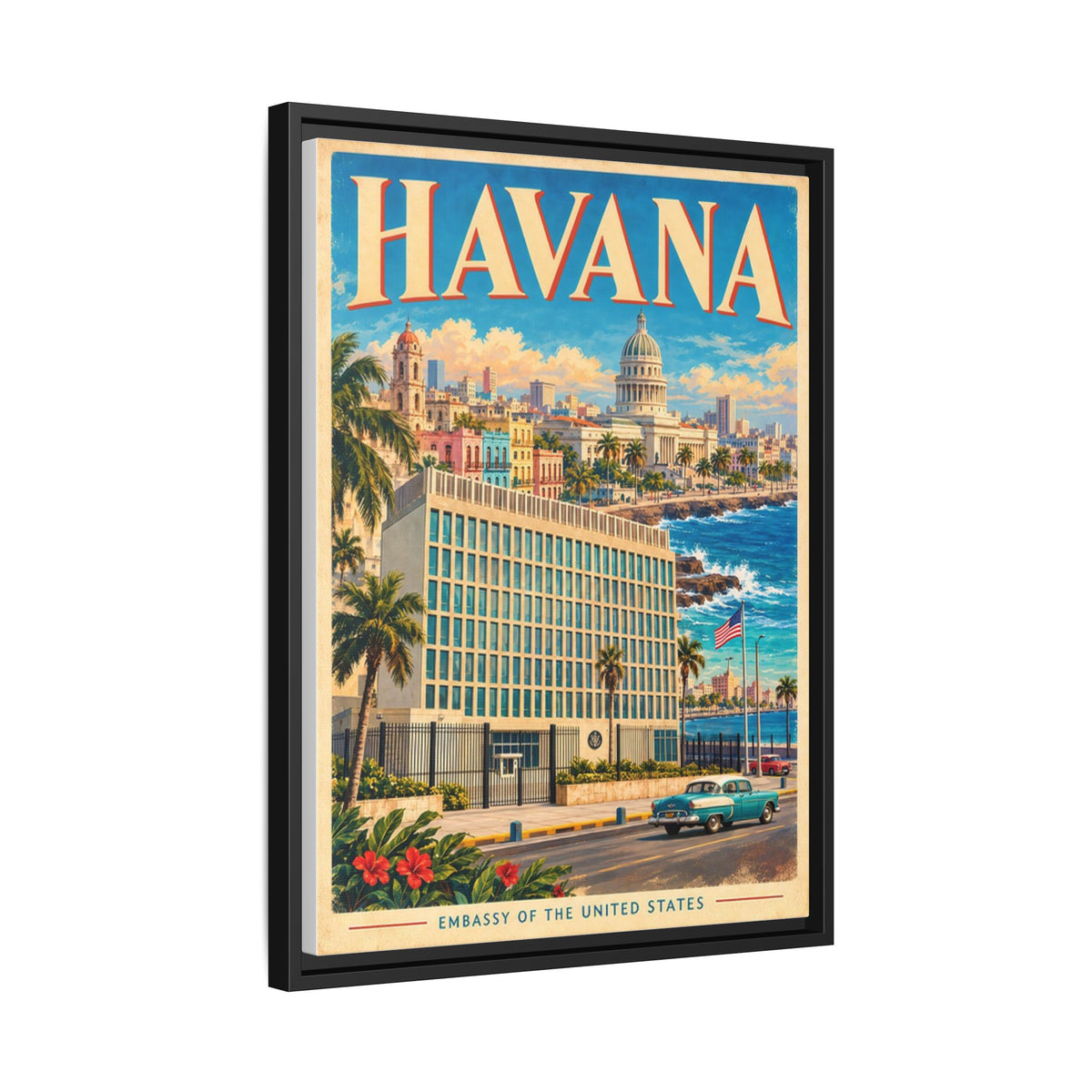 Havana Embassy Wrapped Canvas Framed