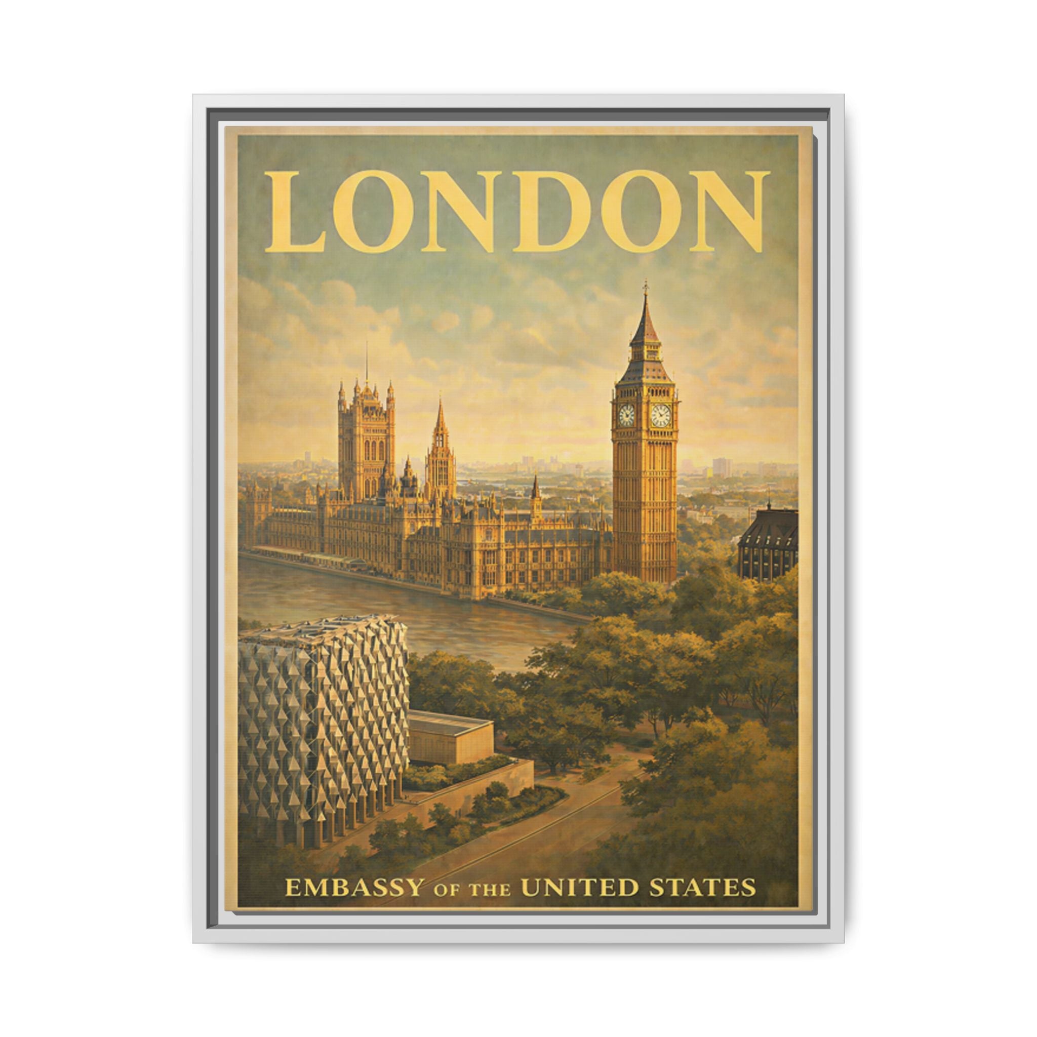 London Embassy Wrapped Canvas Framed