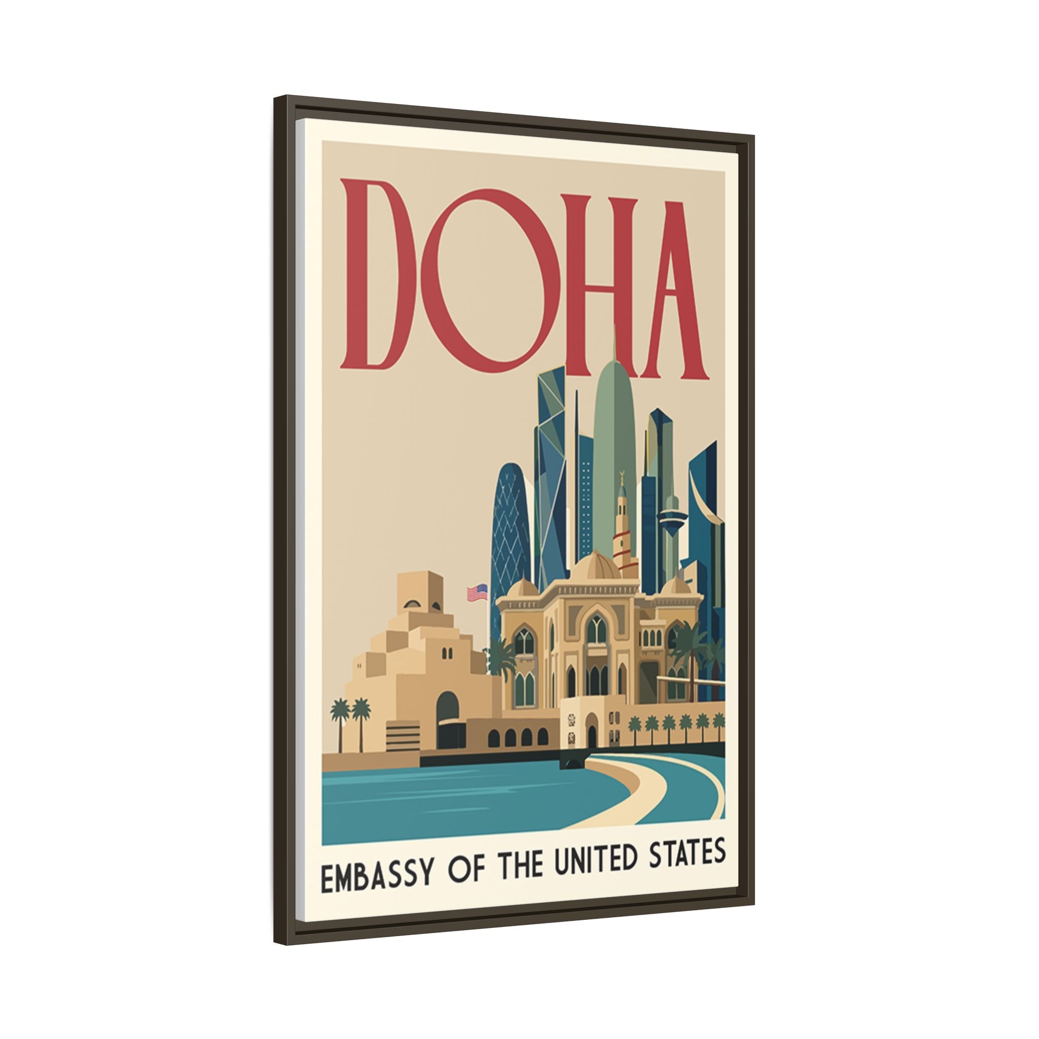 Doha Embassy Wrapped Canvas Framed