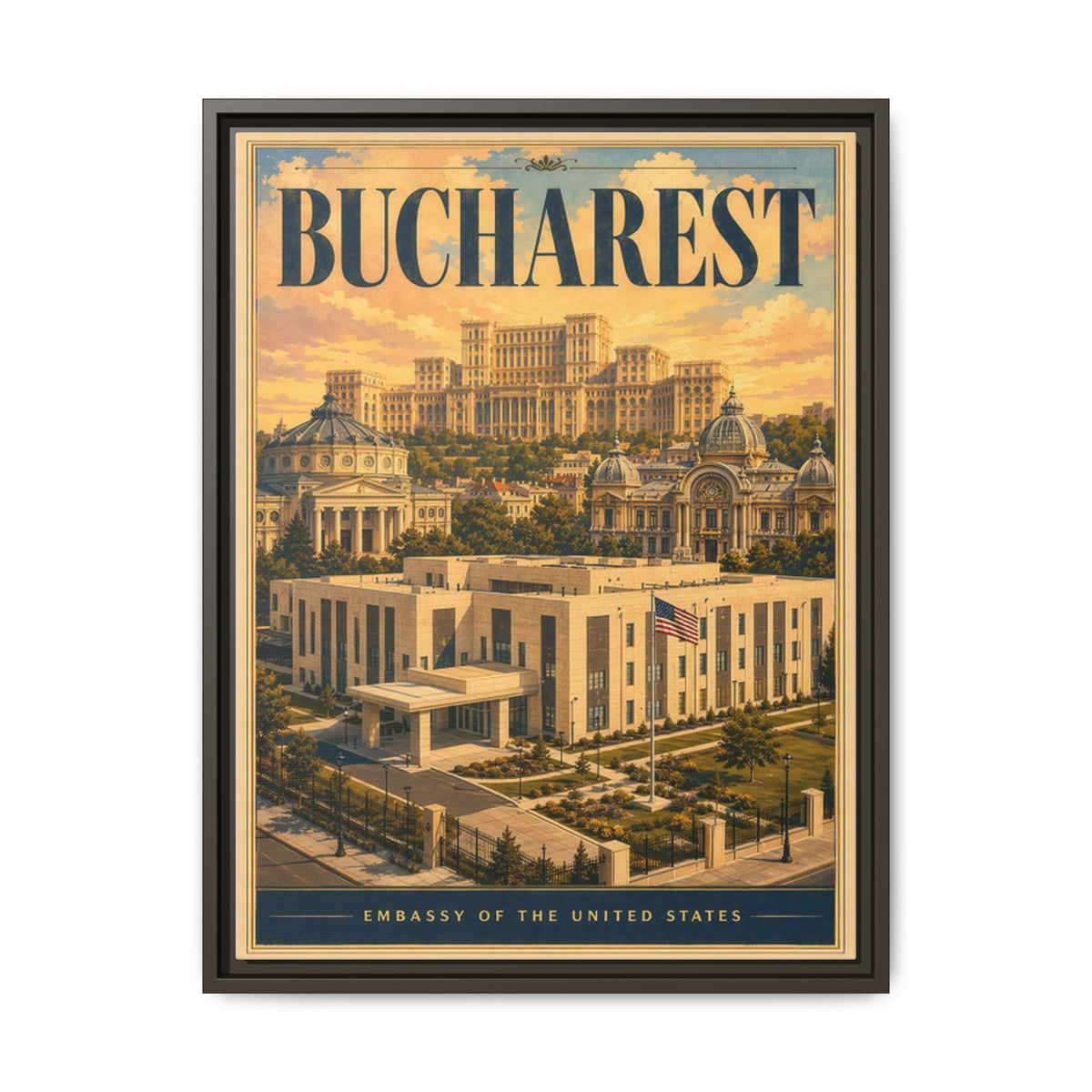Bucharest Embassy Wrapped Canvas Framed
