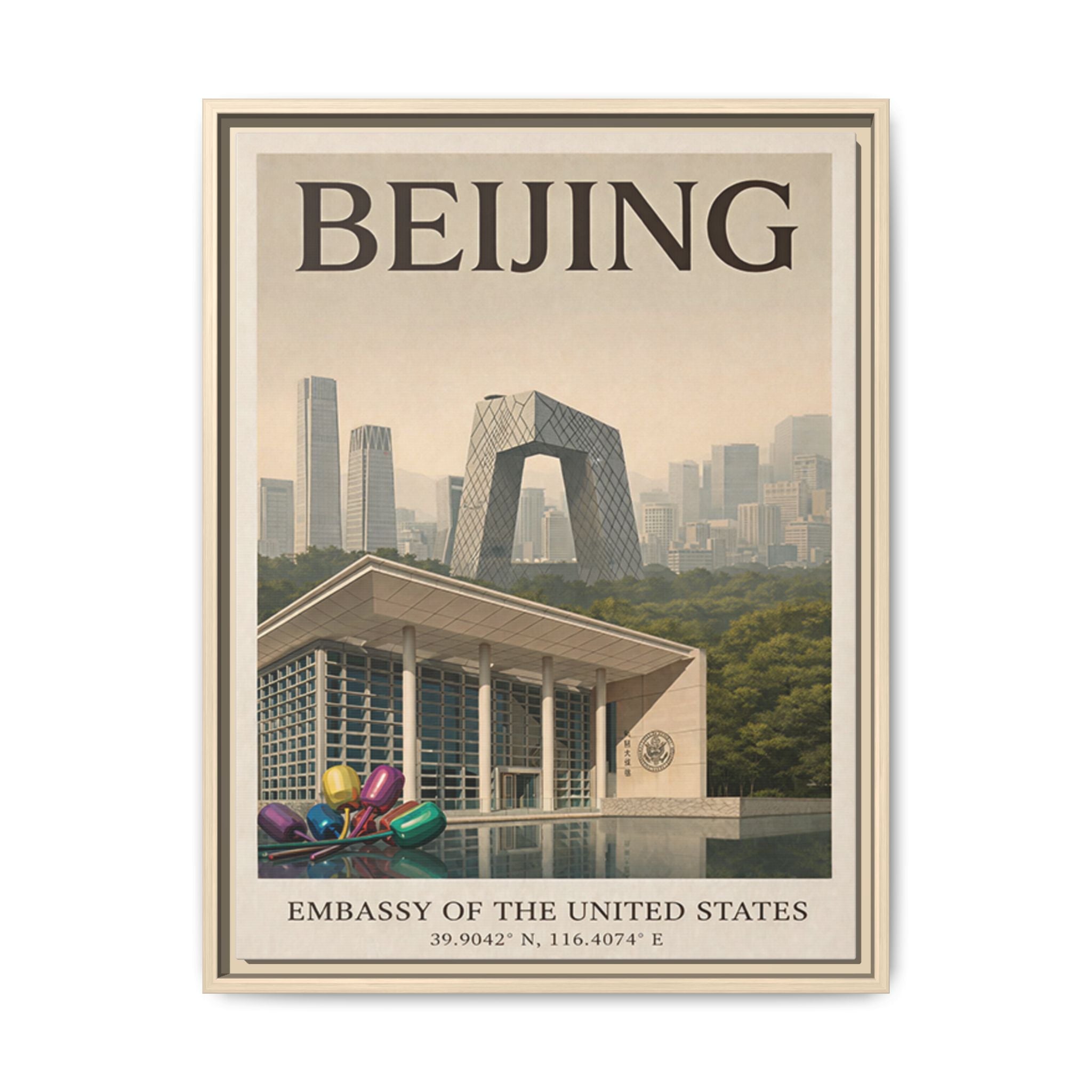 Beijing Embassy Wrapped Canvas Framed