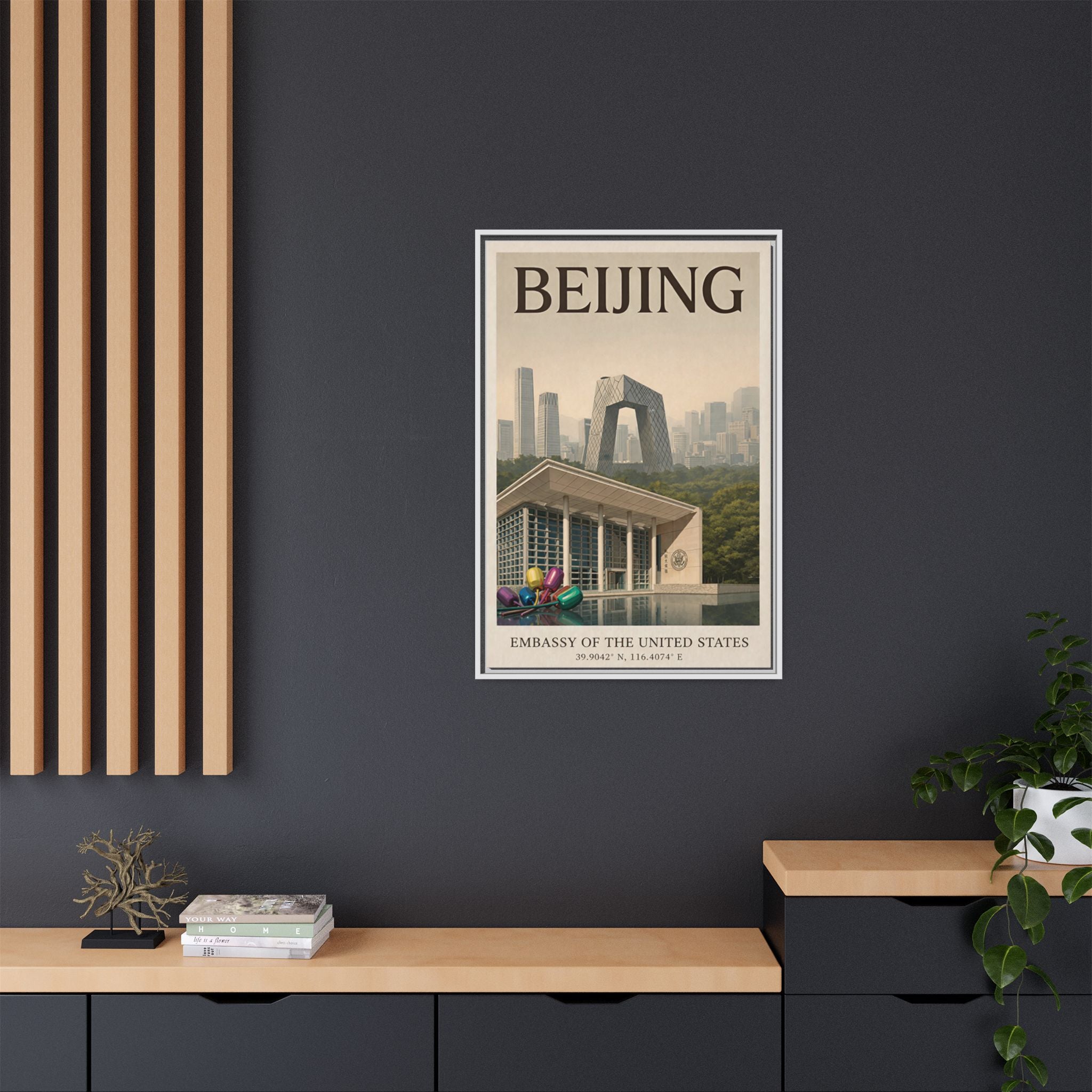 Beijing Embassy Wrapped Canvas Framed