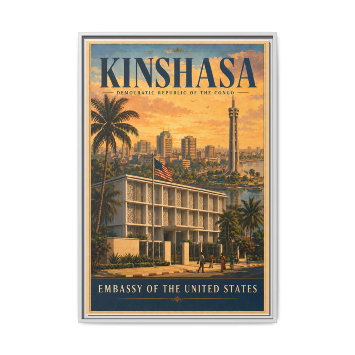 Kinshasa Embassy Wrapped Canvas Framed