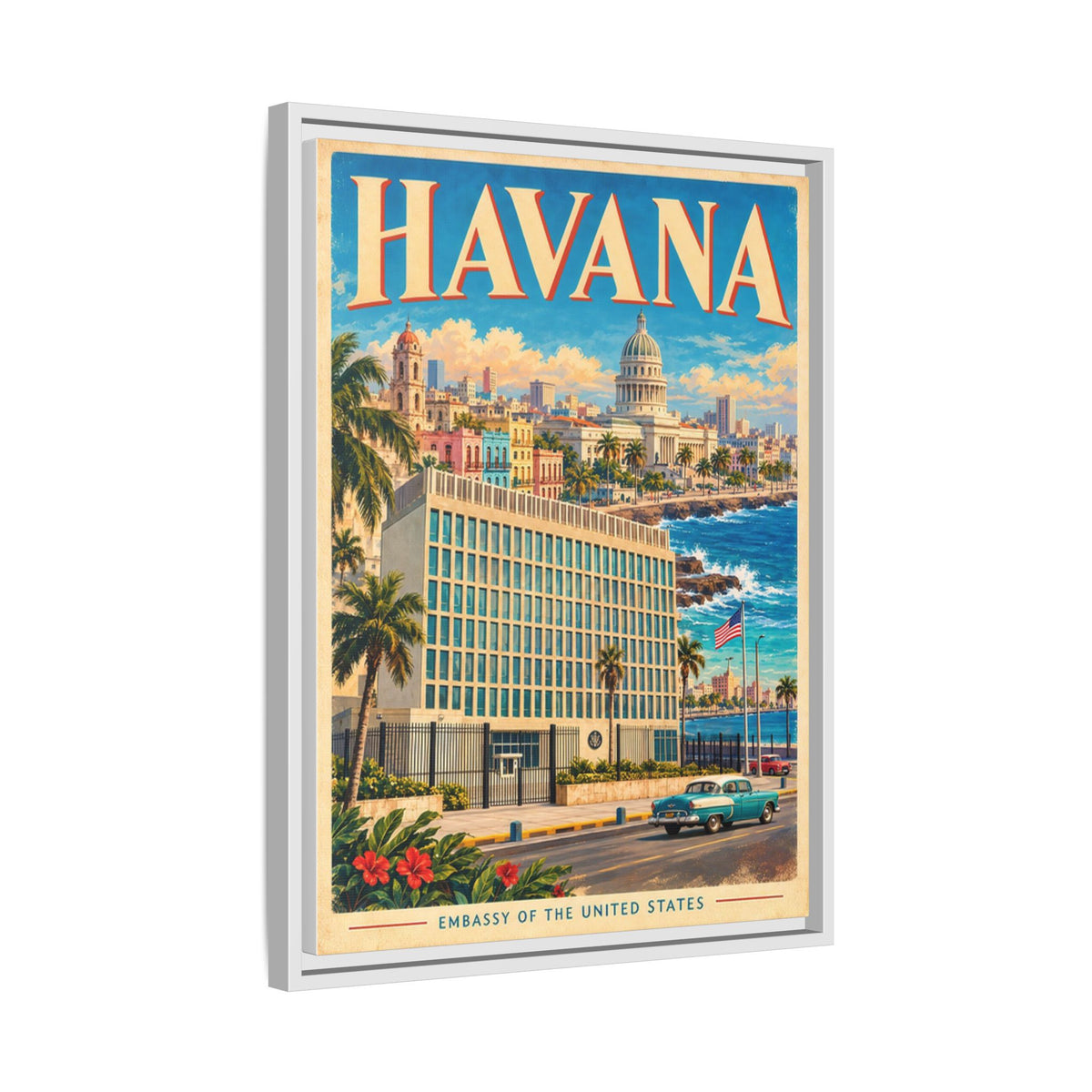 Havana Embassy Wrapped Canvas Framed