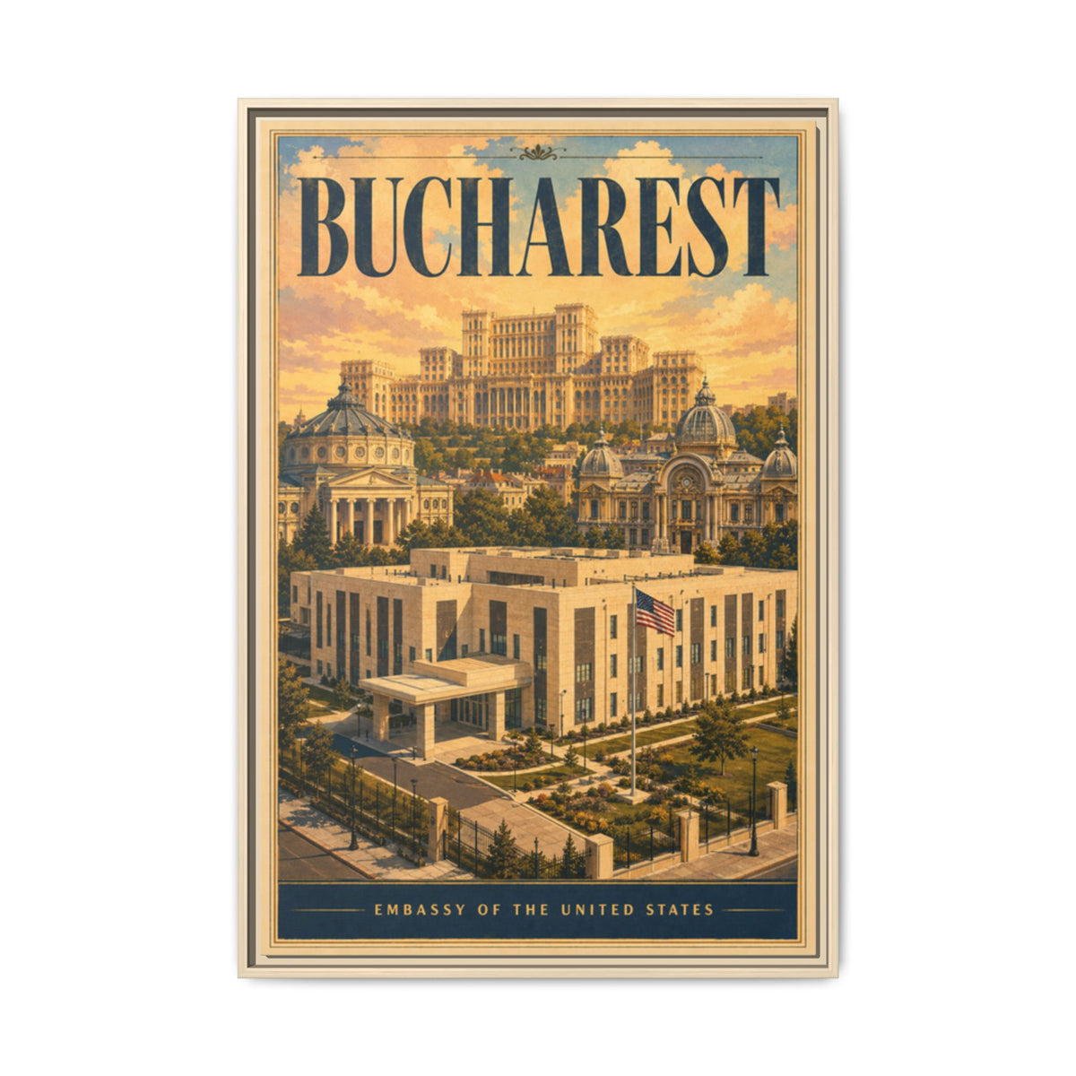 Bucharest Embassy Wrapped Canvas Framed