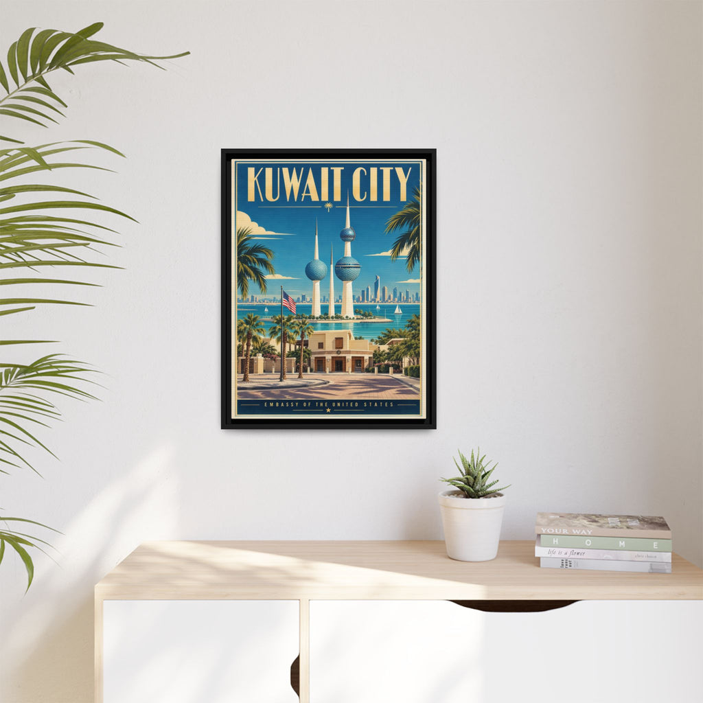 Kuwait City Embassy Wrapped Canvas Framed