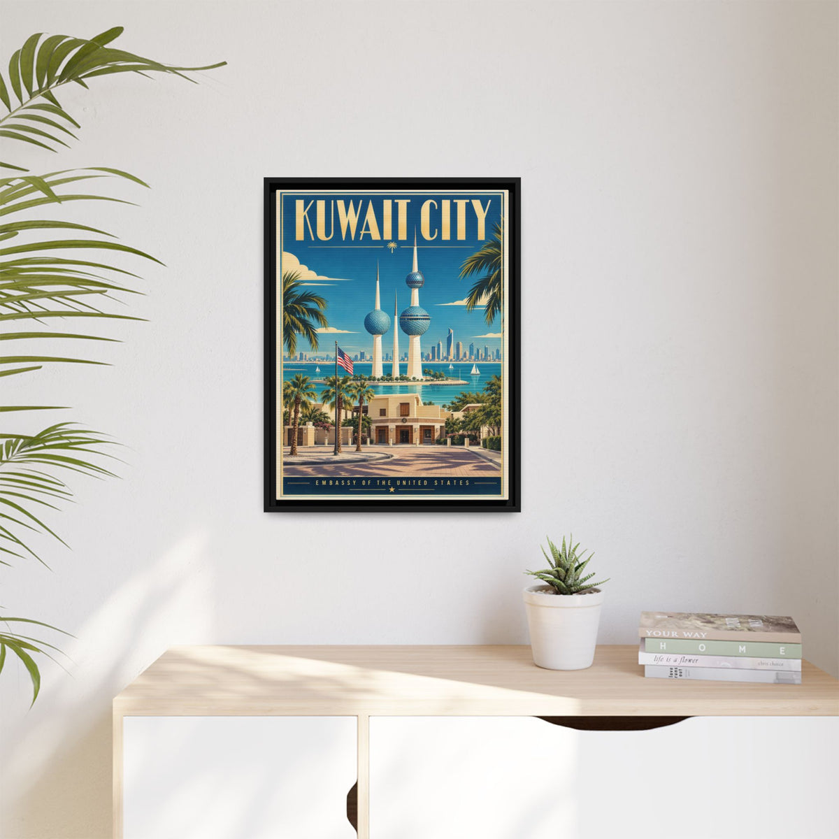 Kuwait City Embassy Wrapped Canvas Framed