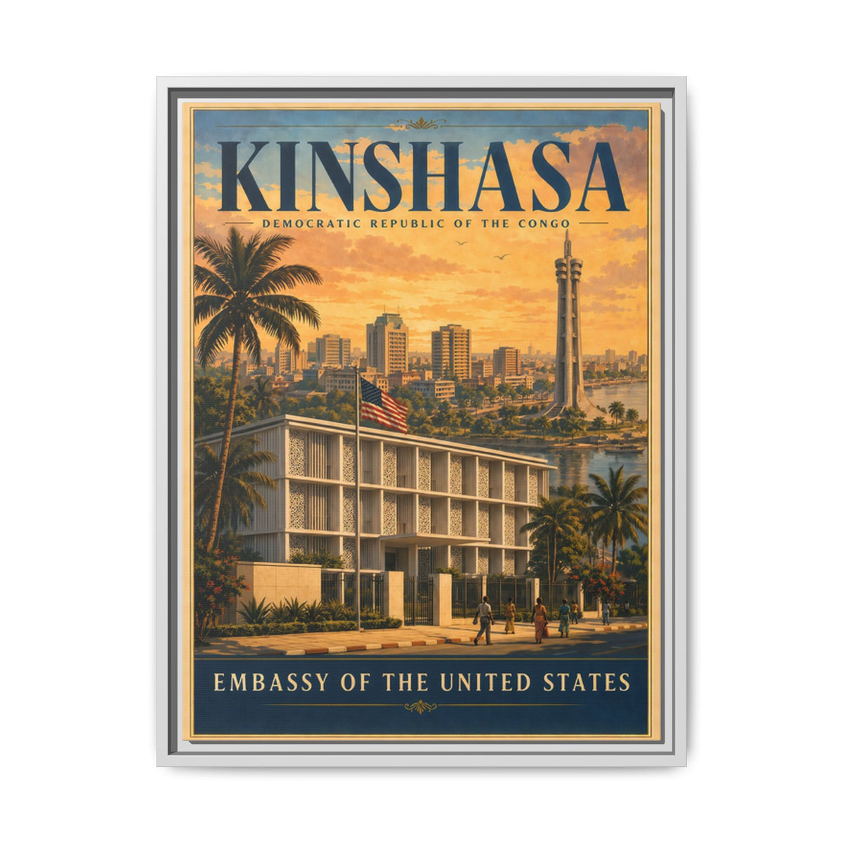 Kinshasa Embassy Wrapped Canvas Framed
