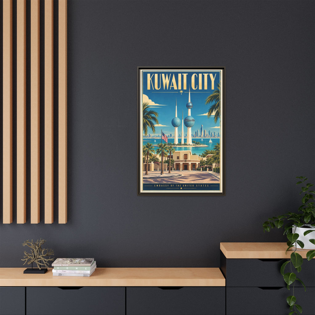 Kuwait City Embassy Wrapped Canvas Framed