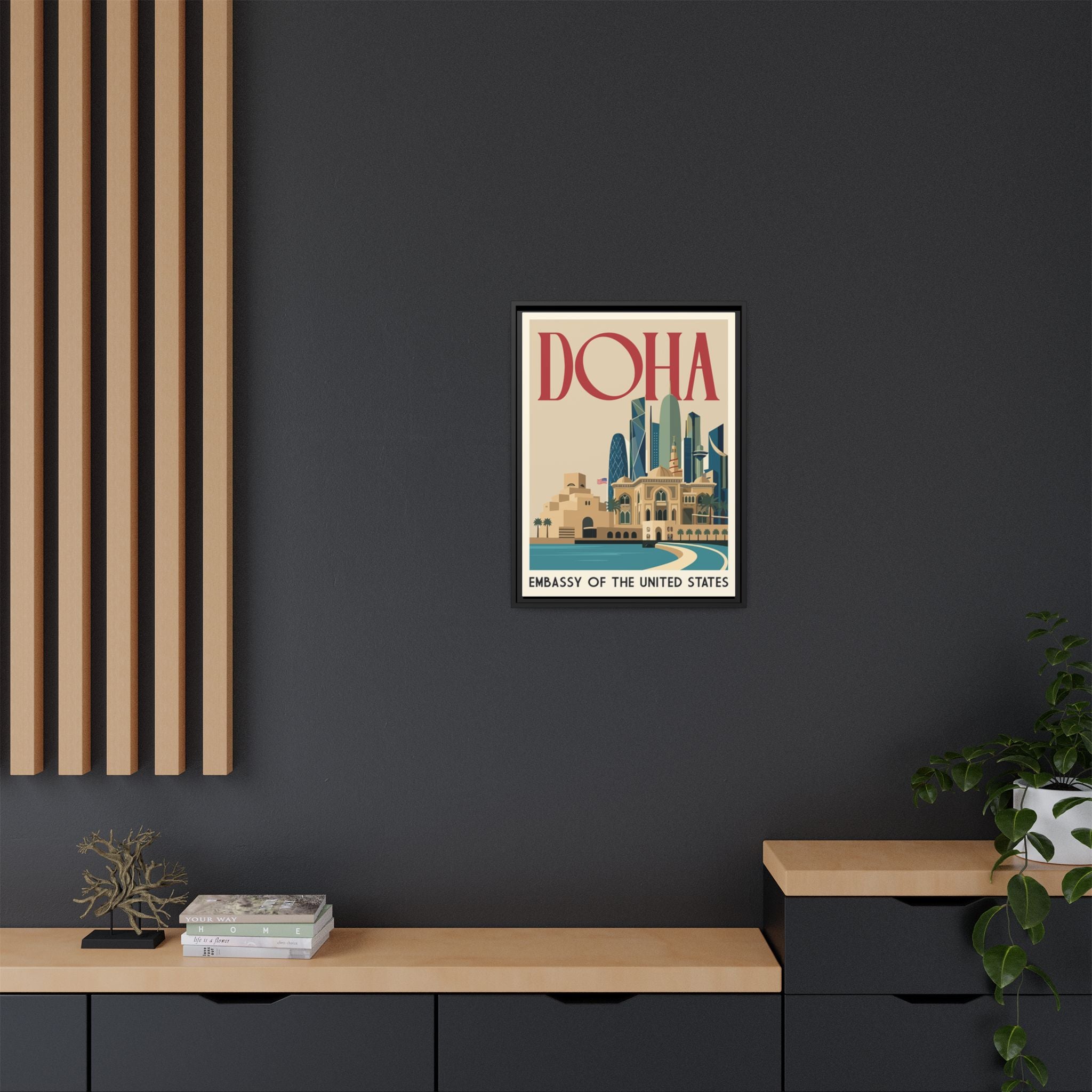 Doha Embassy Wrapped Canvas Framed
