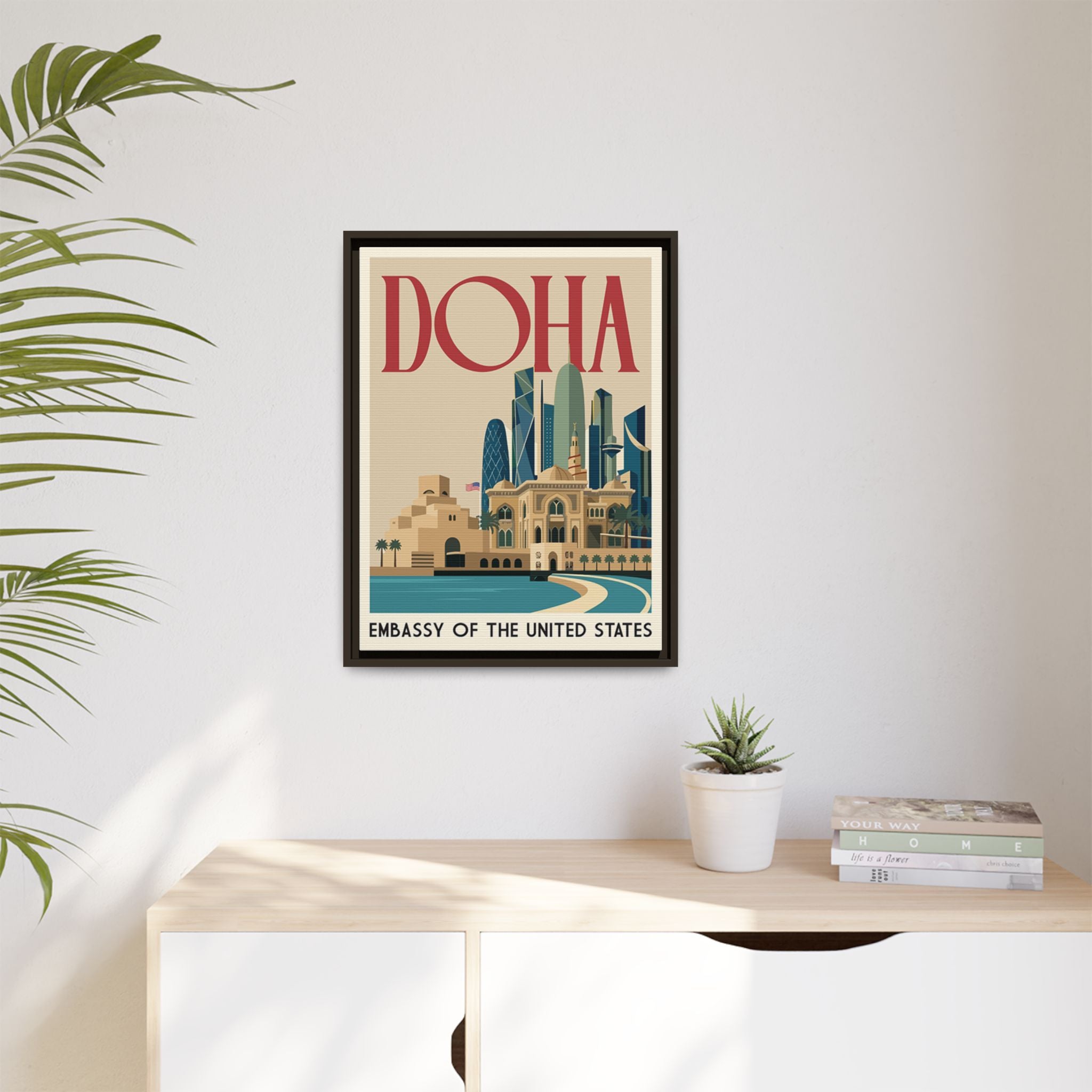 Doha Embassy Wrapped Canvas Framed