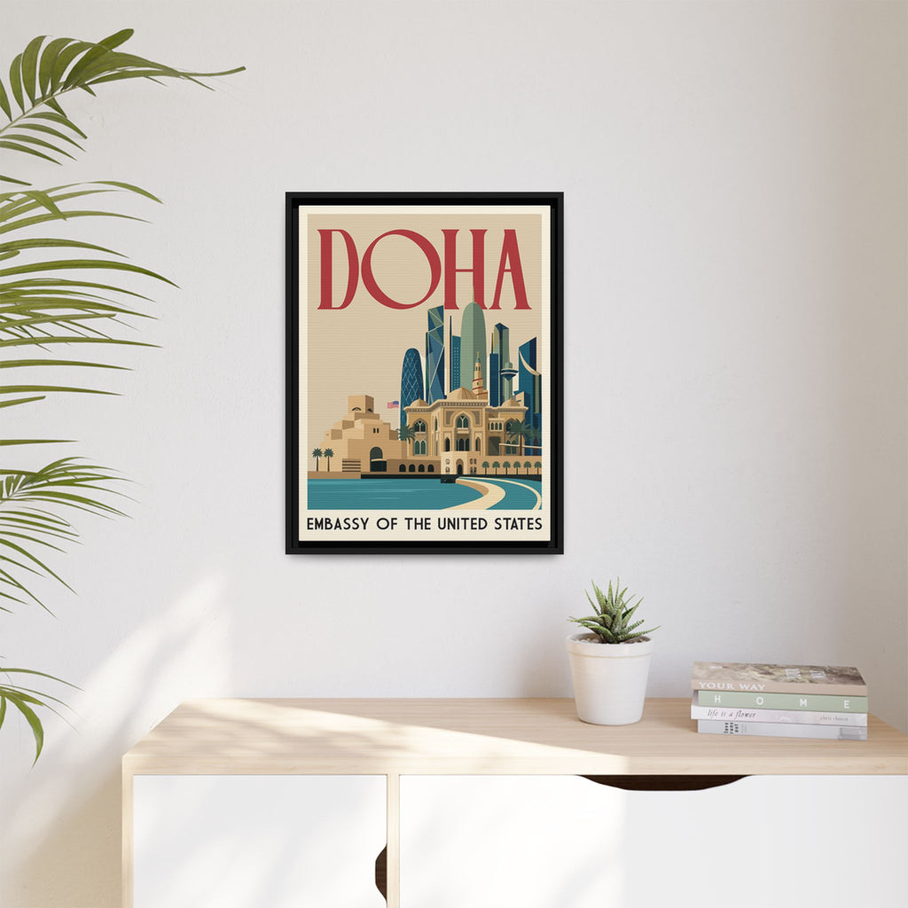 Doha Embassy Wrapped Canvas Framed