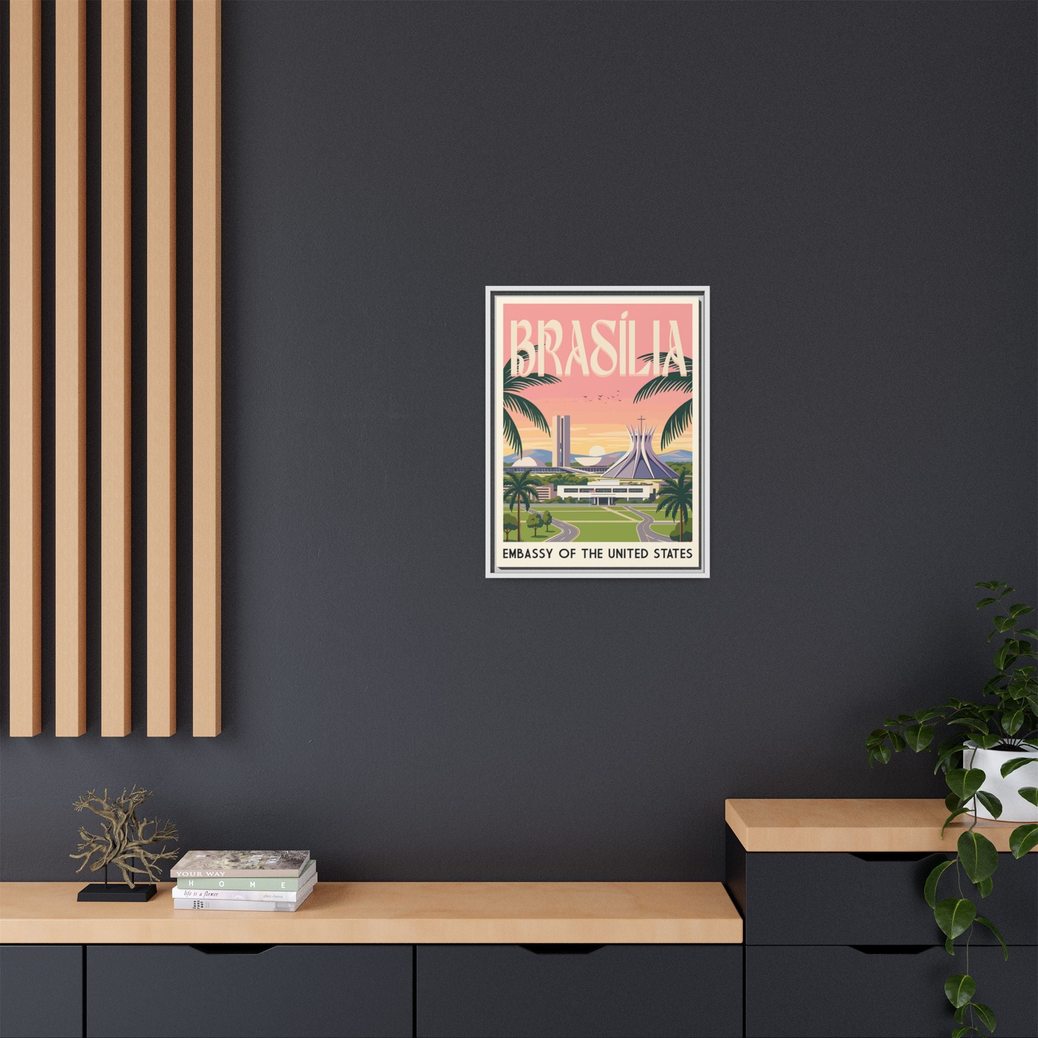 Brasília Embassy Wrapped Canvas Framed