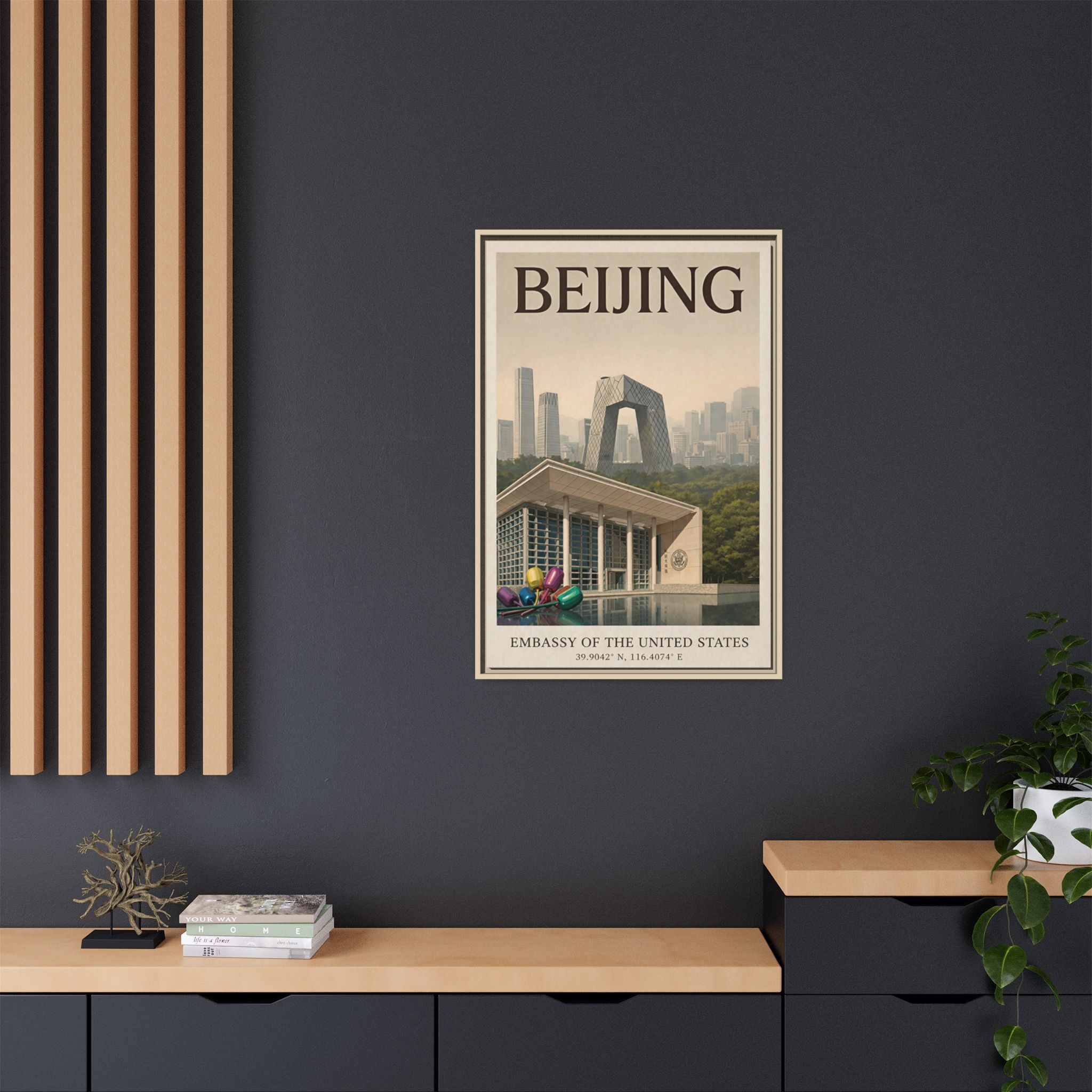 Beijing Embassy Wrapped Canvas Framed