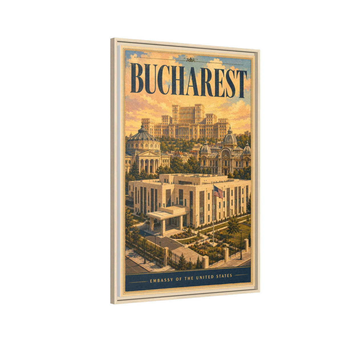 Bucharest Embassy Wrapped Canvas Framed