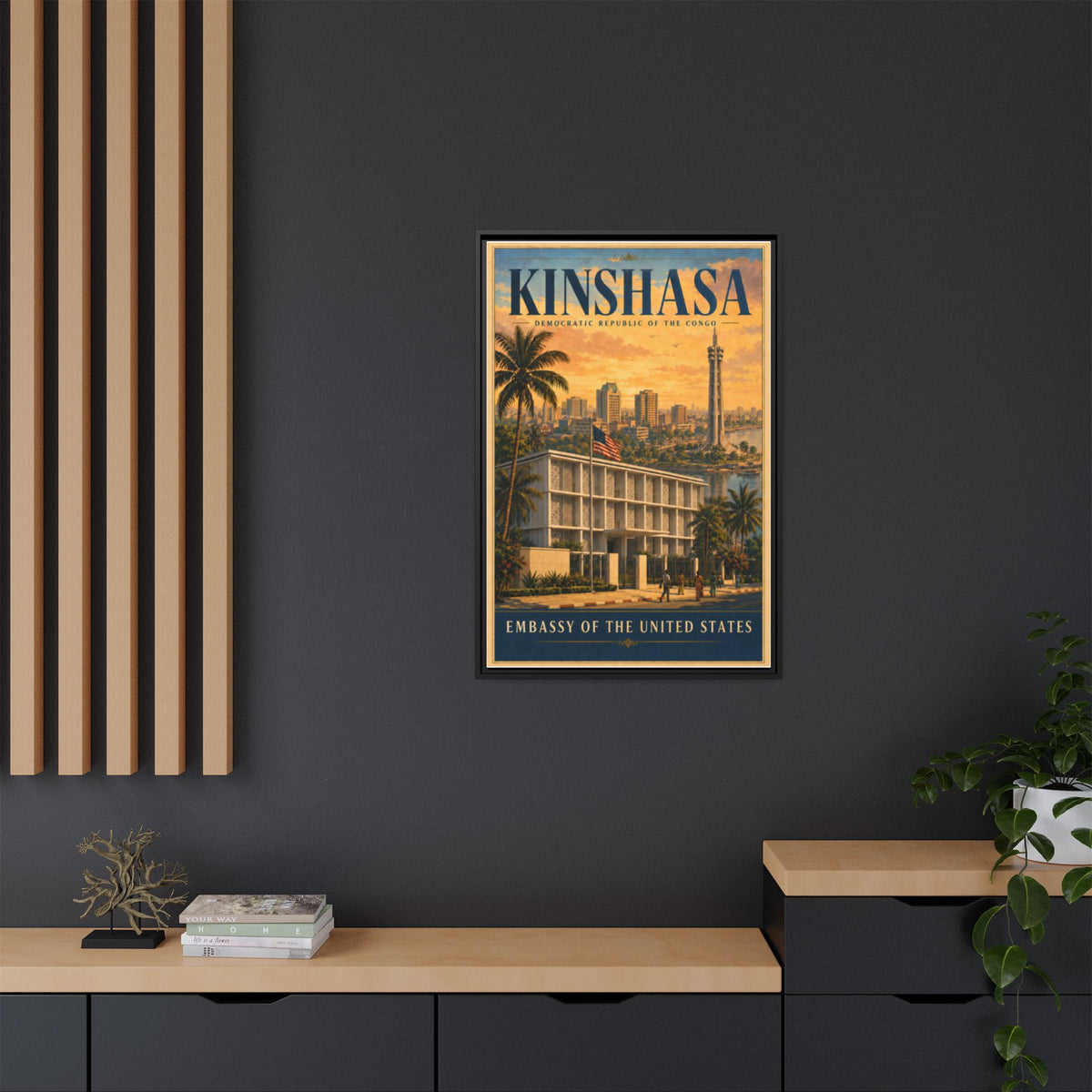 Kinshasa Embassy Wrapped Canvas Framed