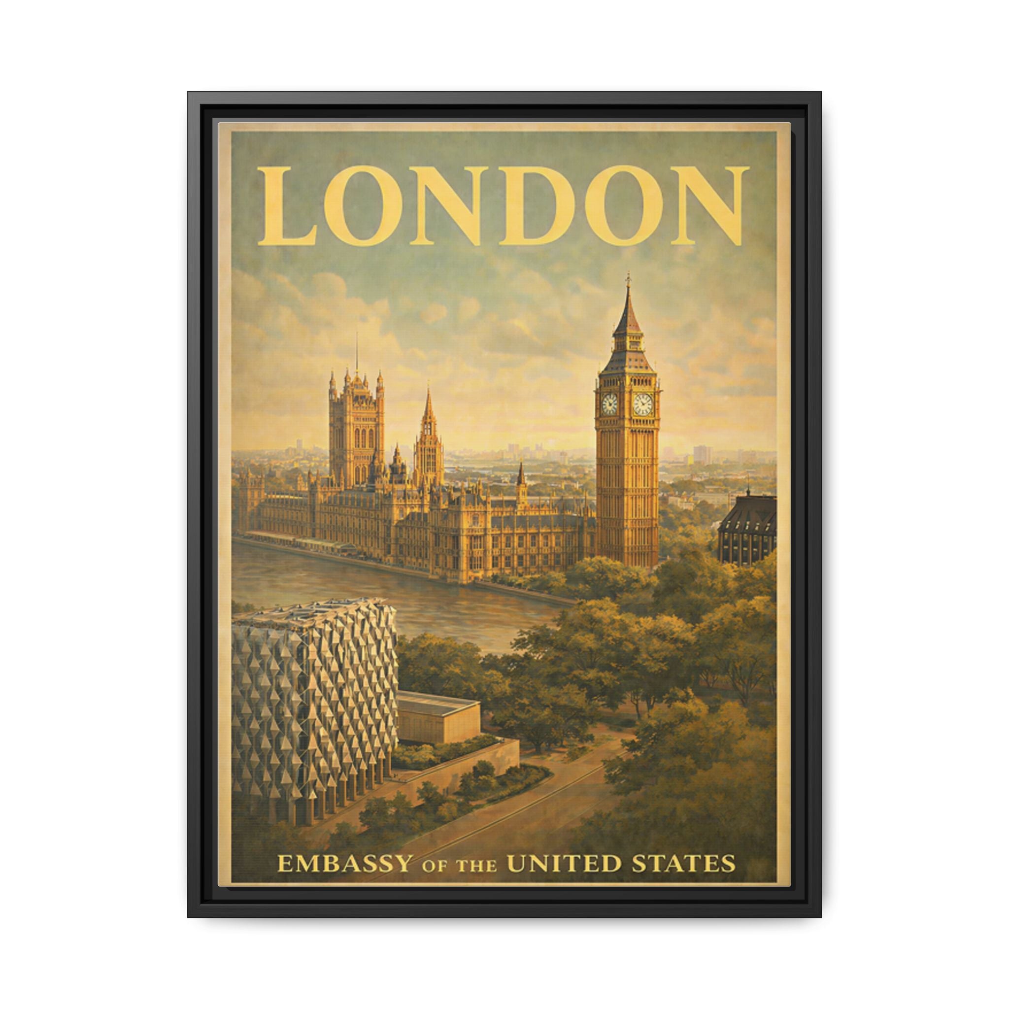 London Embassy Wrapped Canvas Framed