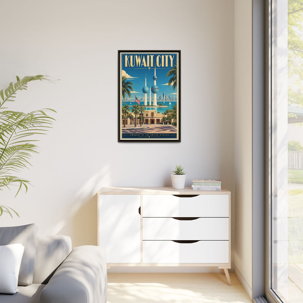 Kuwait City Embassy Wrapped Canvas Framed