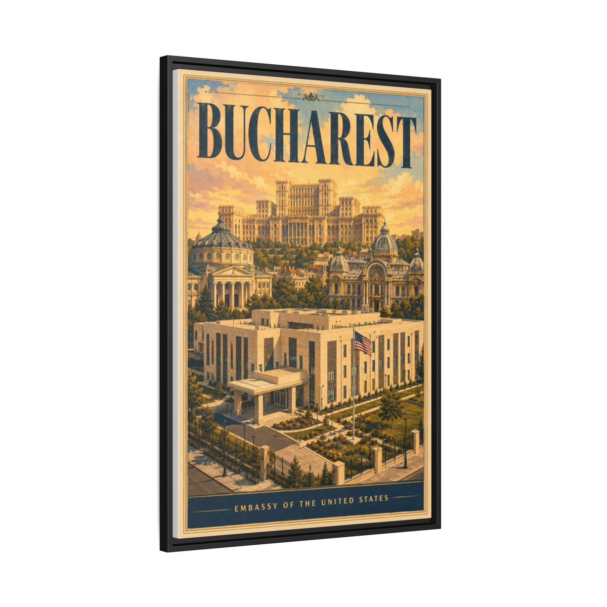 Bucharest Embassy Wrapped Canvas Framed