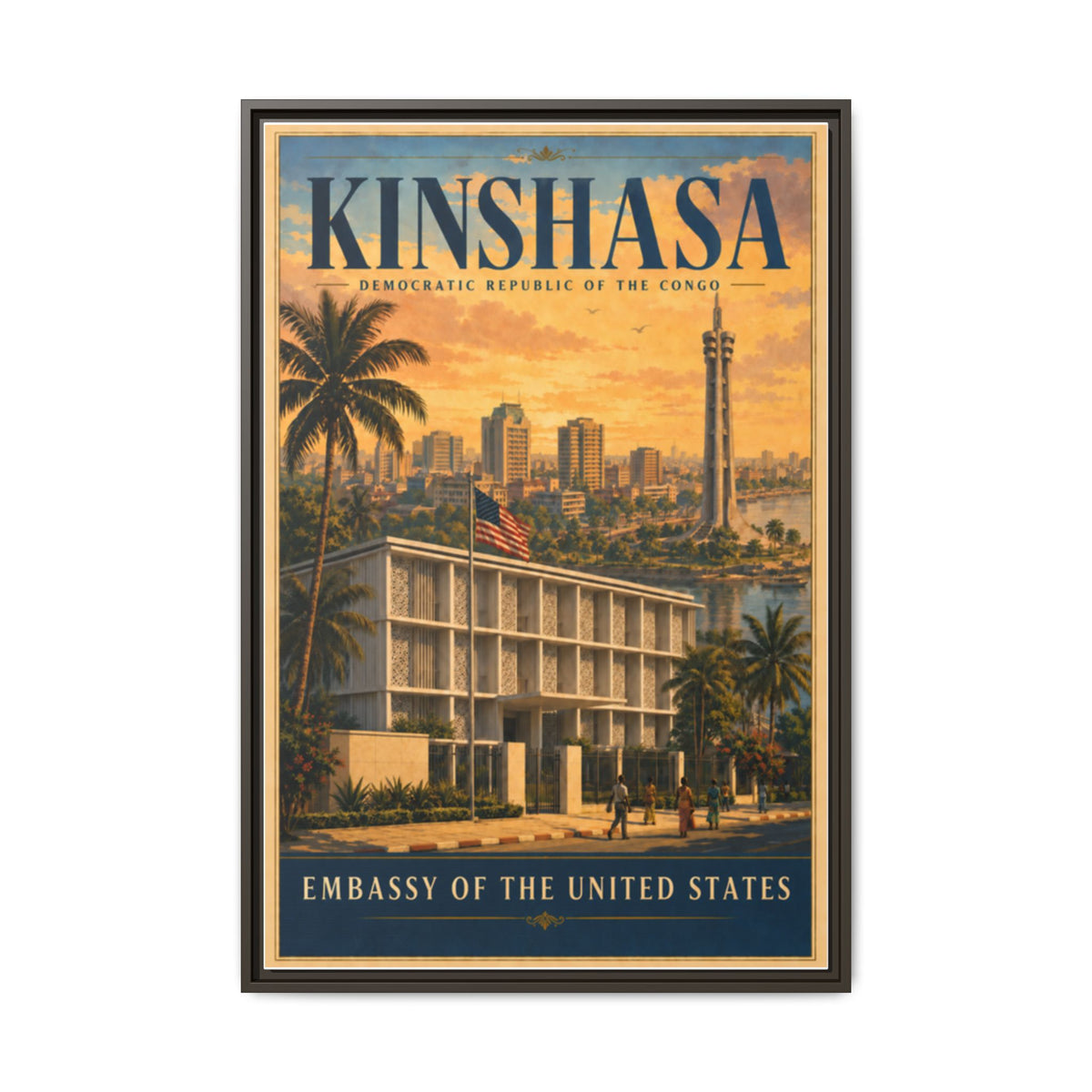 Kinshasa Embassy Wrapped Canvas Framed