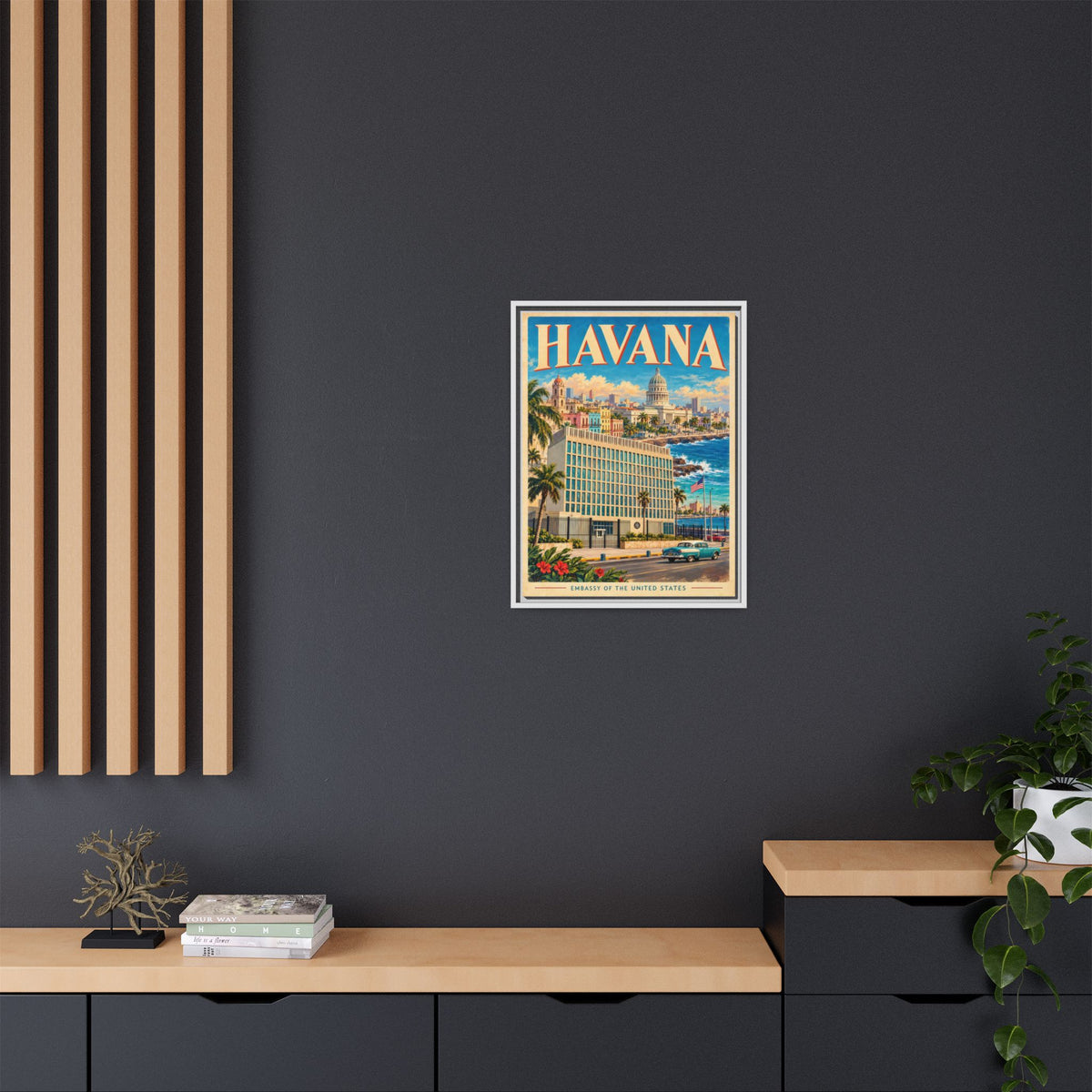Havana Embassy Wrapped Canvas Framed