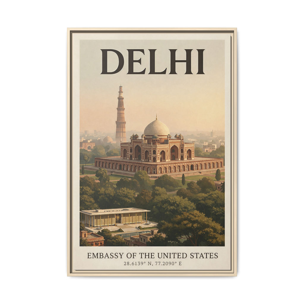 Delhi Embassy Wrapped Canvas Framed