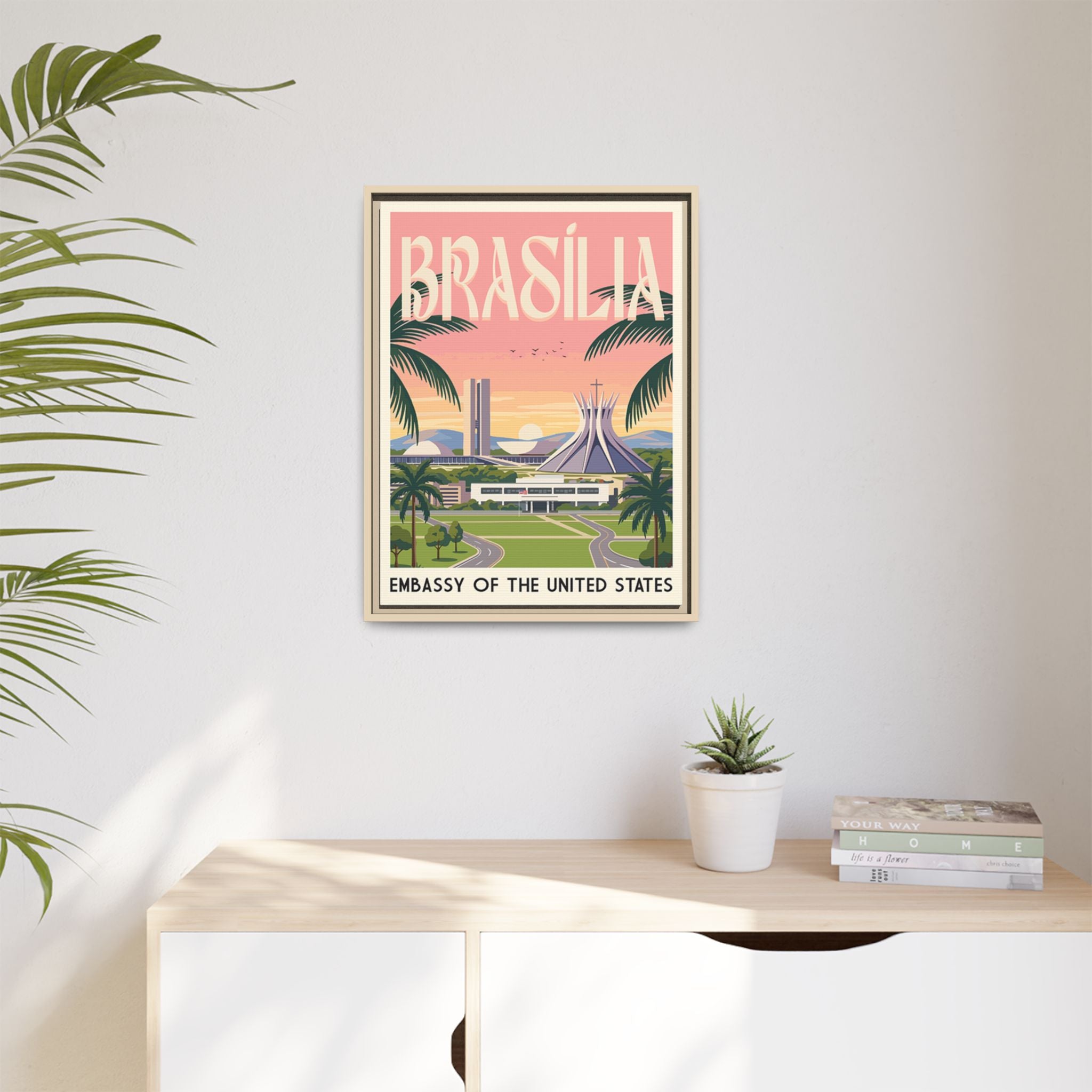 Brasília Embassy Wrapped Canvas Framed
