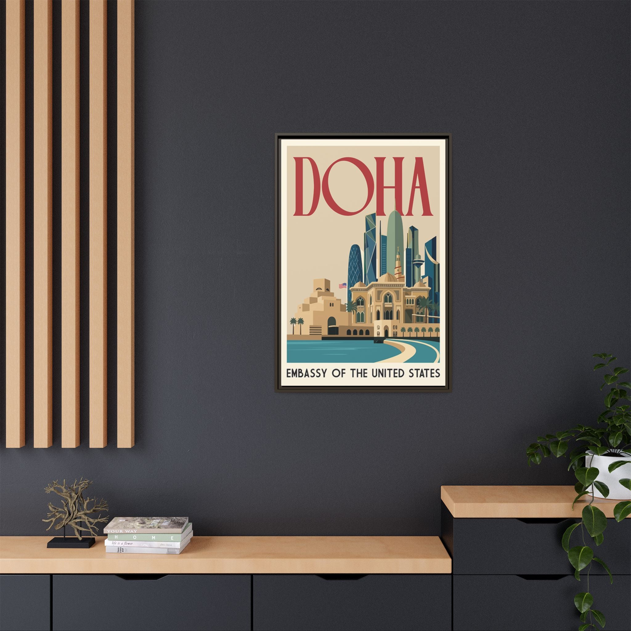 Doha Embassy Wrapped Canvas Framed
