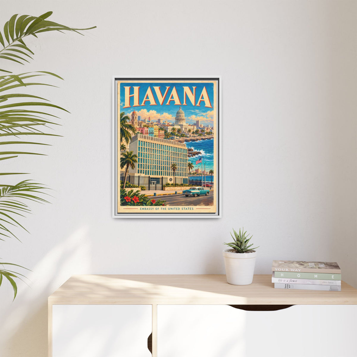 Havana Embassy Wrapped Canvas Framed
