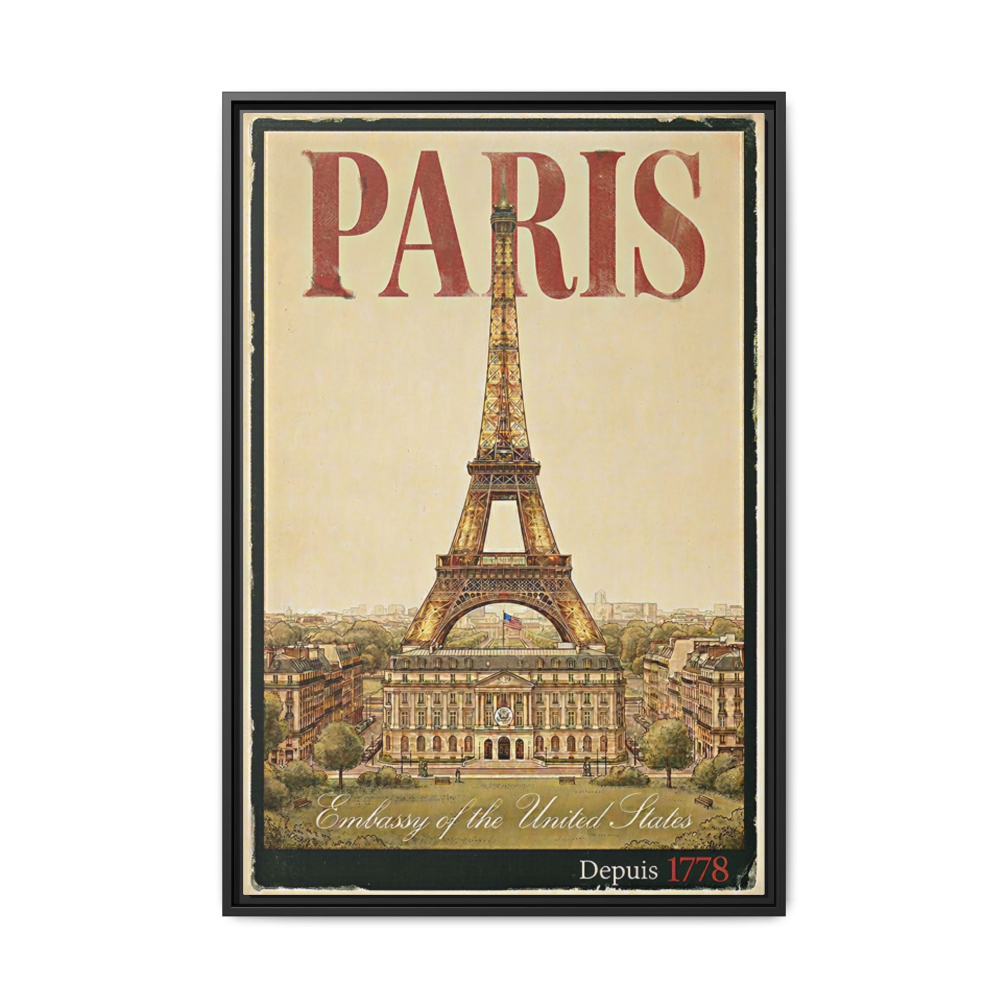 Paris Embassy Wrapped Canvas Framed