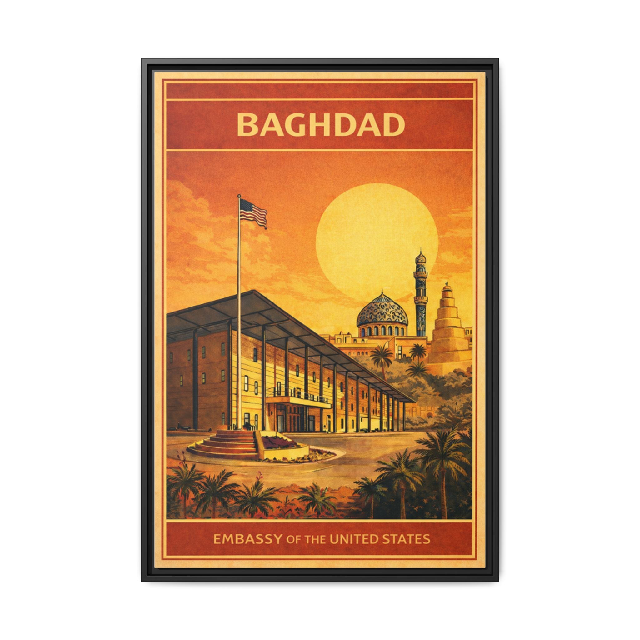 Baghdad Embassy Wrapped Canvas Framed