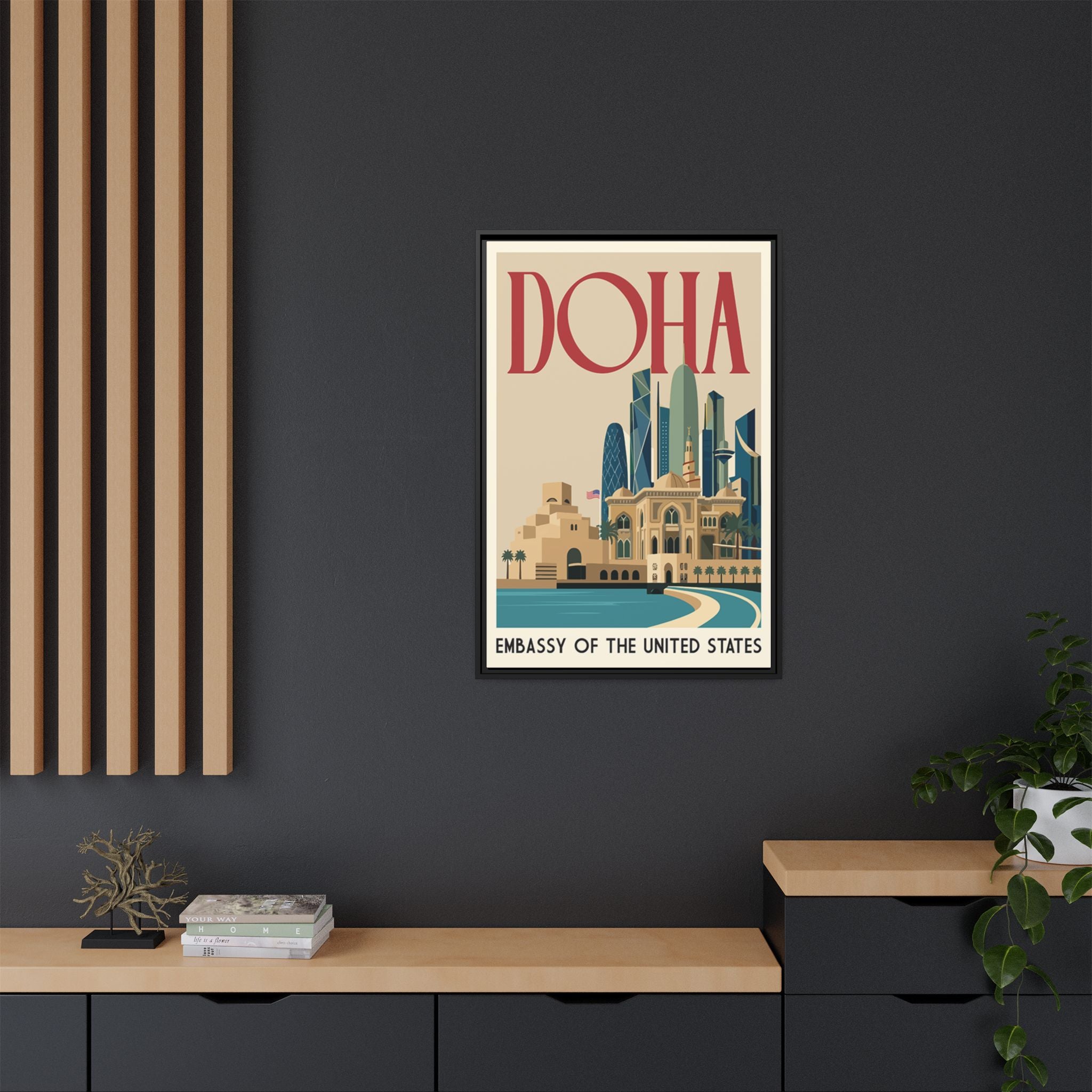 Doha Embassy Wrapped Canvas Framed
