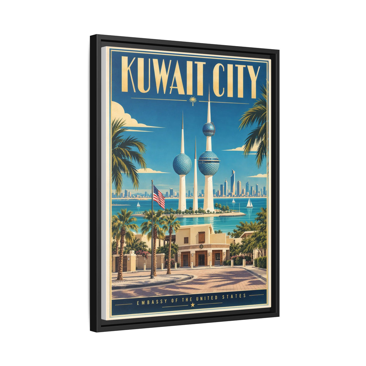 Kuwait City Embassy Wrapped Canvas Framed