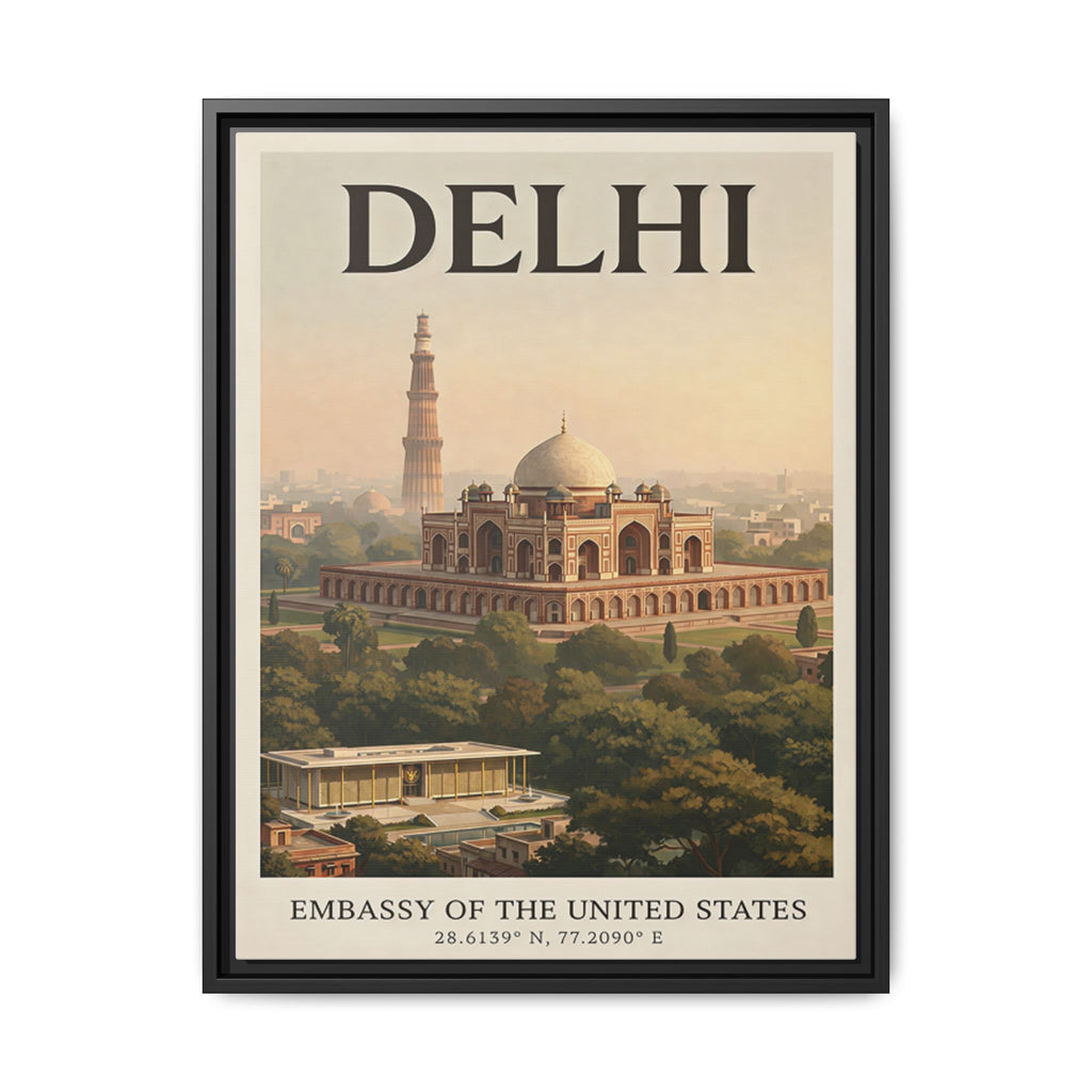 Delhi Embassy Wrapped Canvas Framed