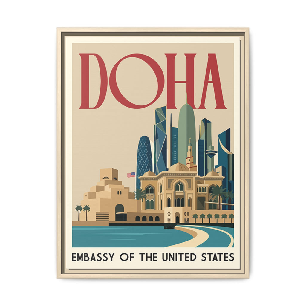 Doha Embassy Wrapped Canvas Framed